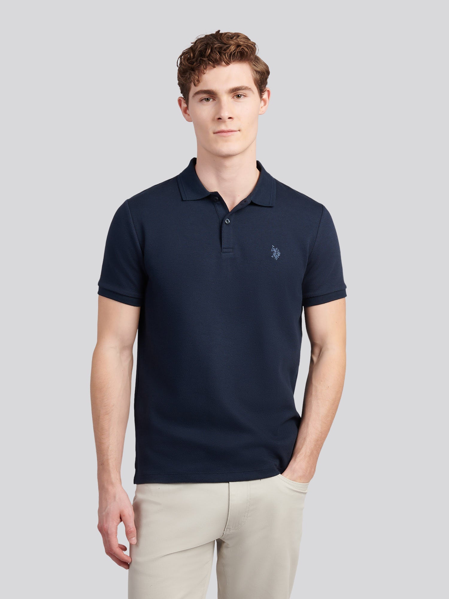 Mens Twill Texture Polo Shirt Dark Sapphire Navy / Moonlight Blue DHM