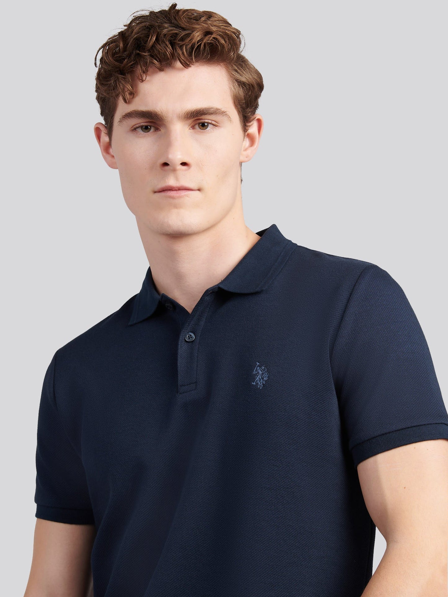 Mens Twill Texture Polo Shirt Dark Sapphire Navy / Moonlight Blue DHM