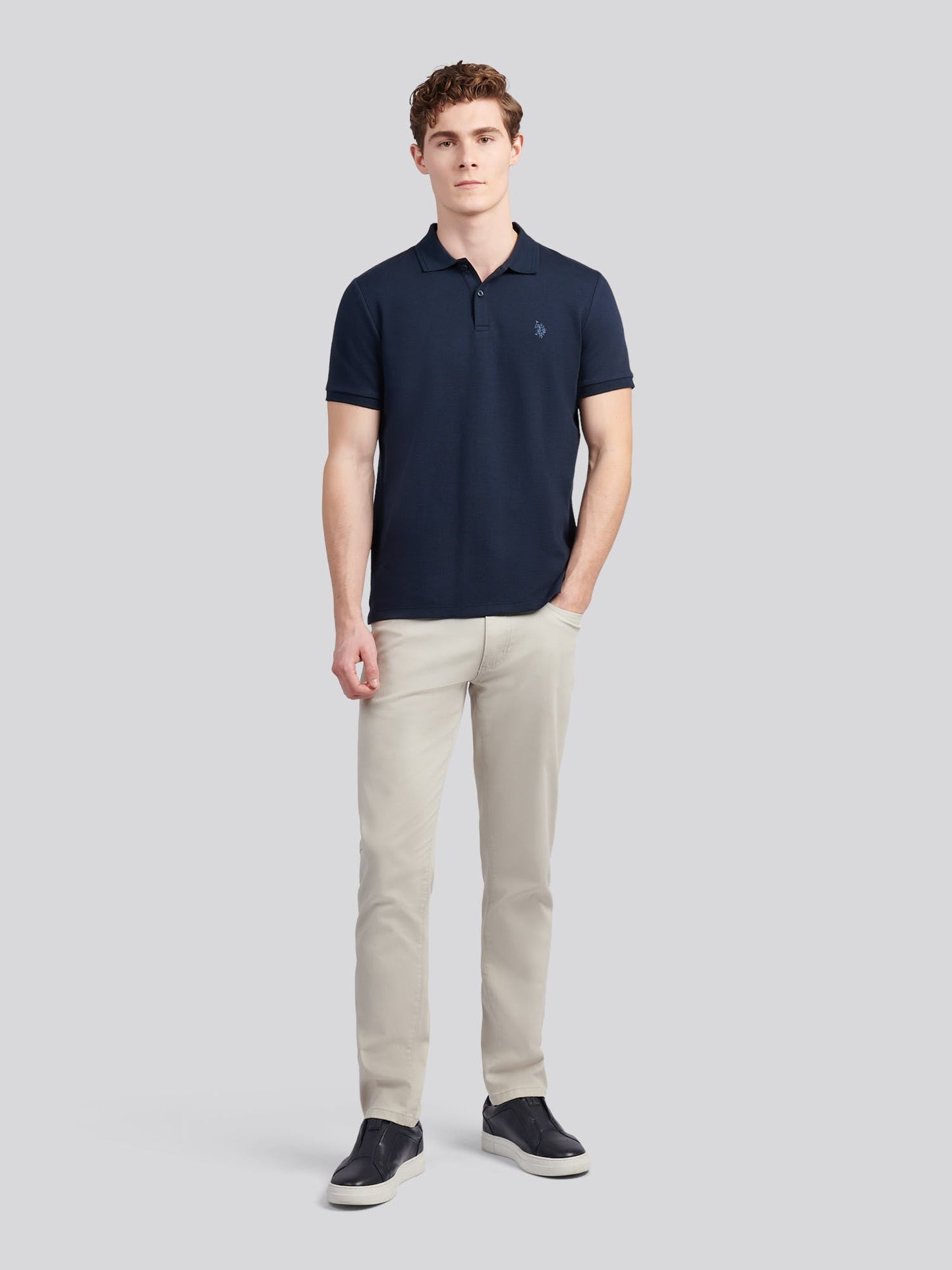 Mens Twill Texture Polo Shirt Dark Sapphire Navy / Moonlight Blue DHM
