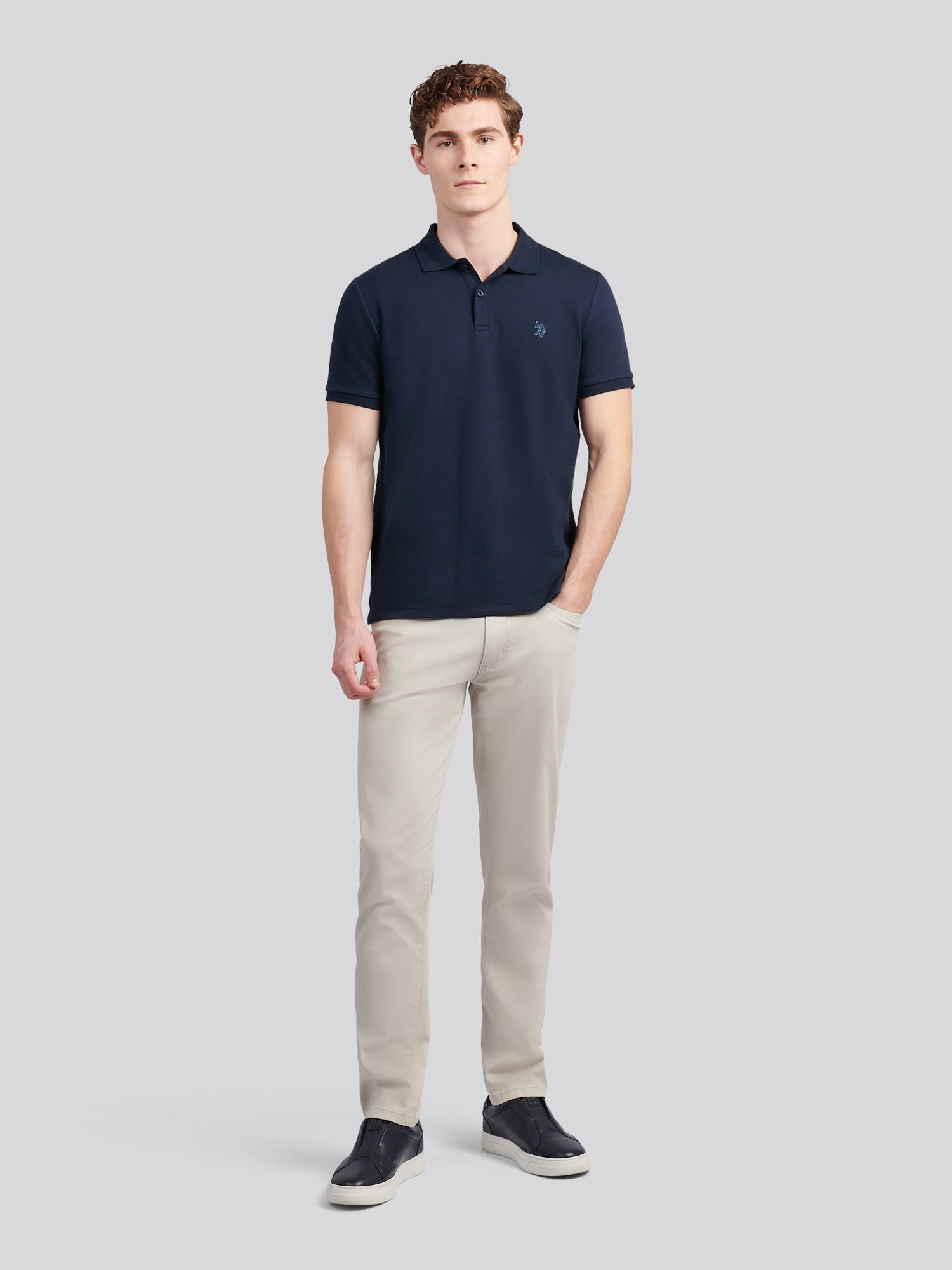 Mens Twill Texture Polo Shirt Dark Sapphire Navy / Moonlight Blue DHM