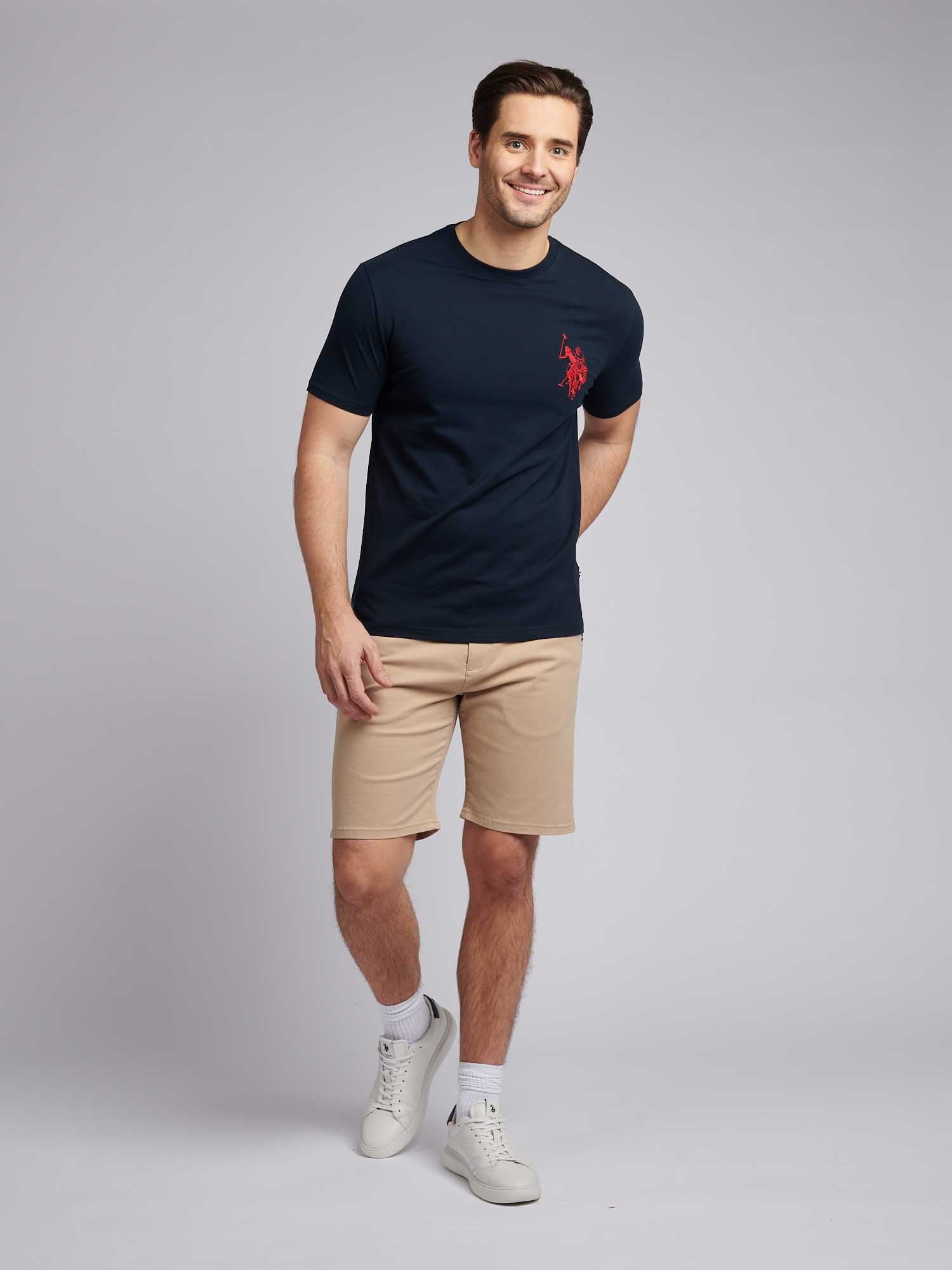Mens Large Player T-Shirt in Dark Sapphire Navy / Haute Red DHM