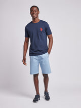 Mens Large Double Horsemen T-Shirt in Dark Sapphire Navy / Haute Red DHM