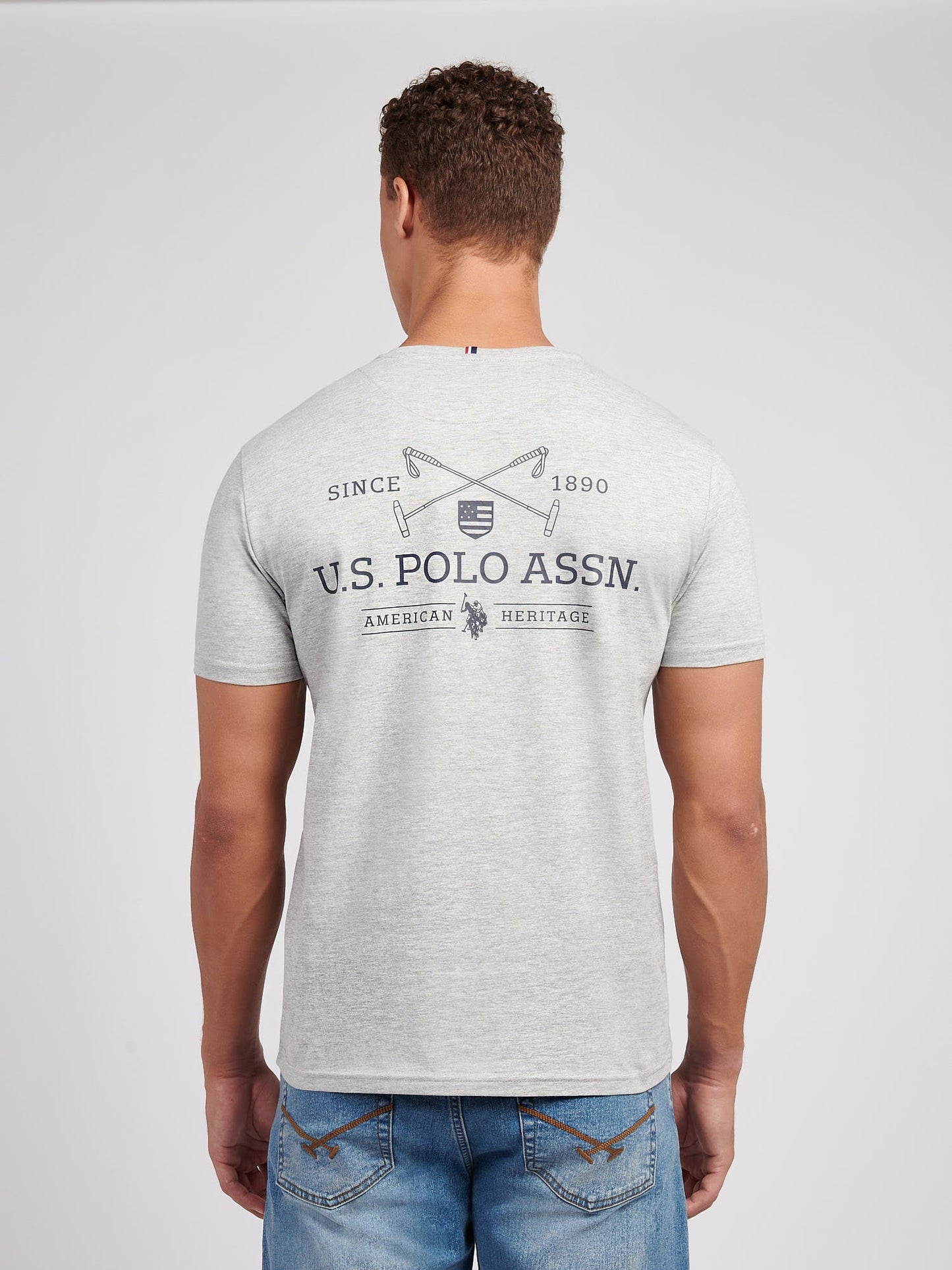 Mens USPA Back Graphic T-Shirt in Mid Grey Marl