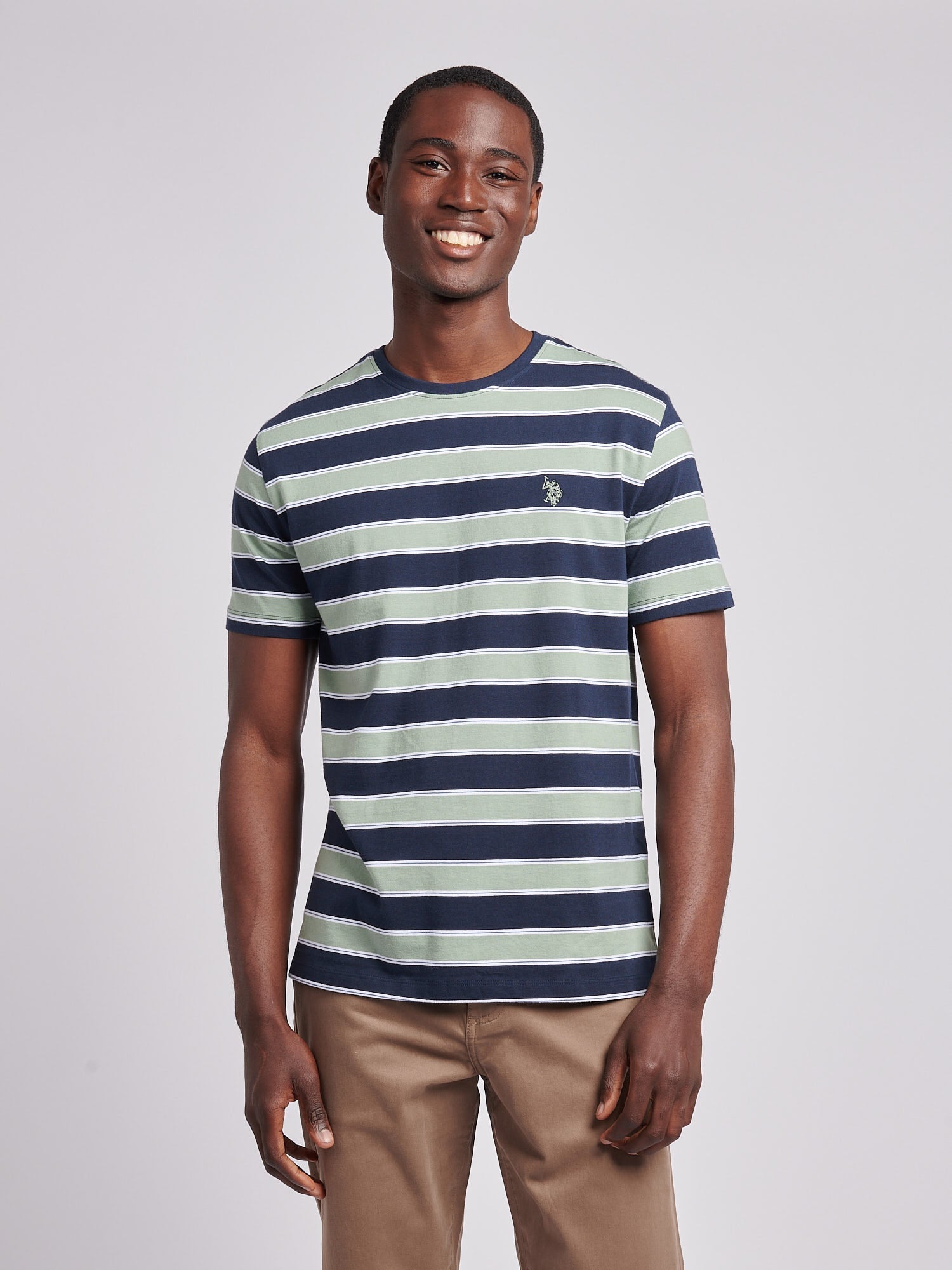 Mens Stripe Double Horsemen T-Shirt in Dark Sapphire Navy