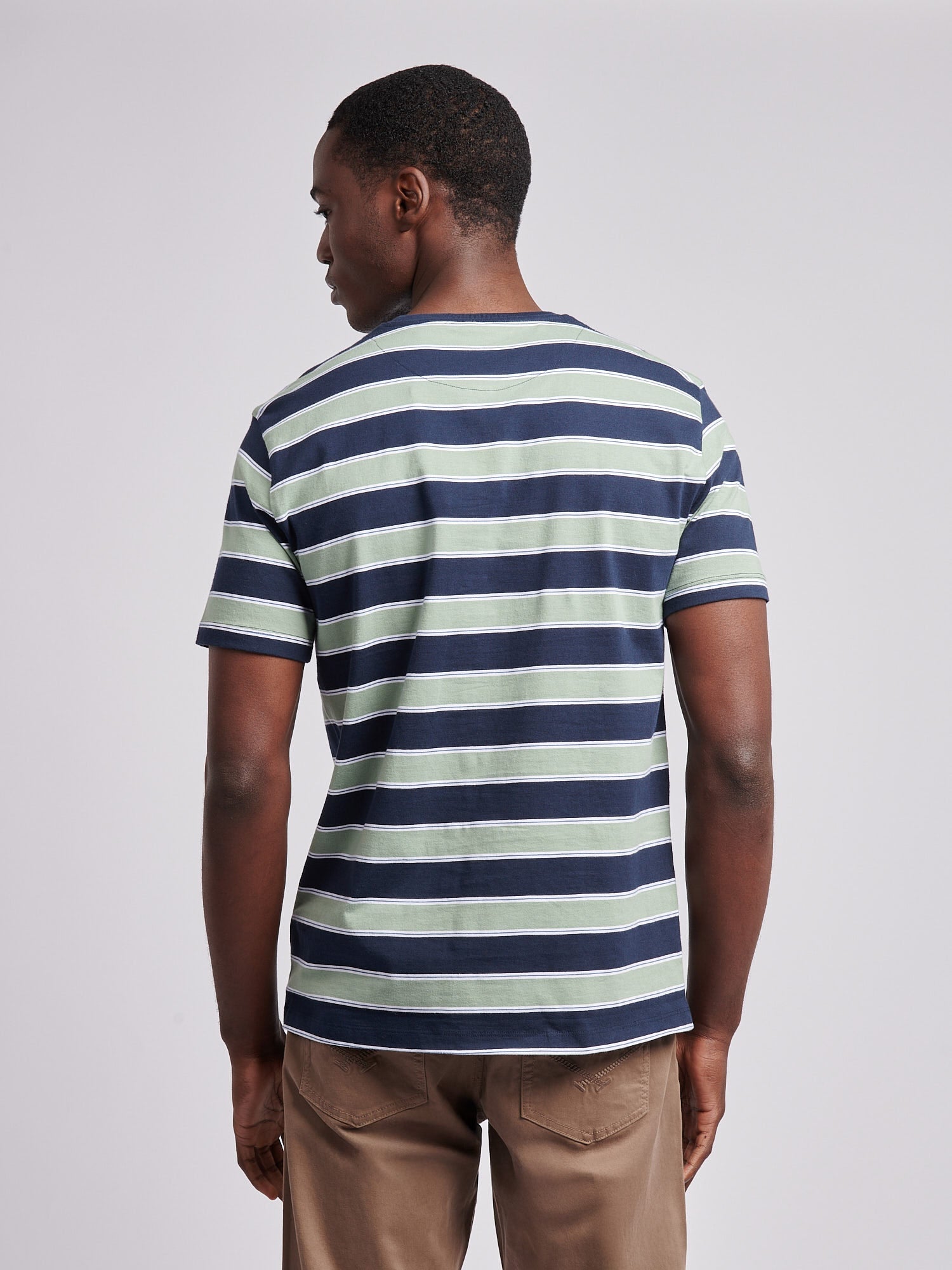 Mens Stripe Double Horsemen T-Shirt in Dark Sapphire Navy