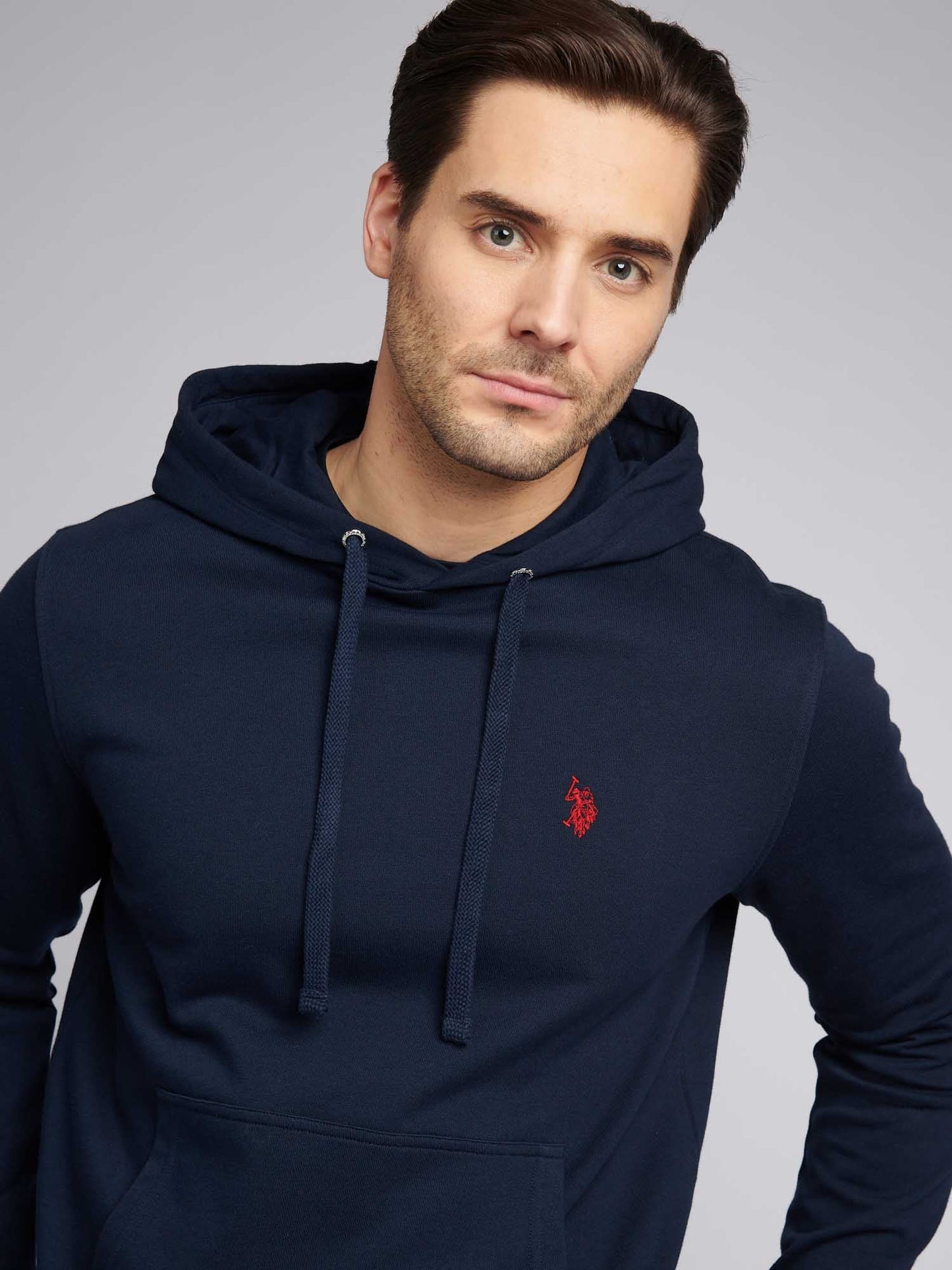 Mens Double Horsemen Loopback Hoodie Dark Sapphire Navy / Haute Red DHM