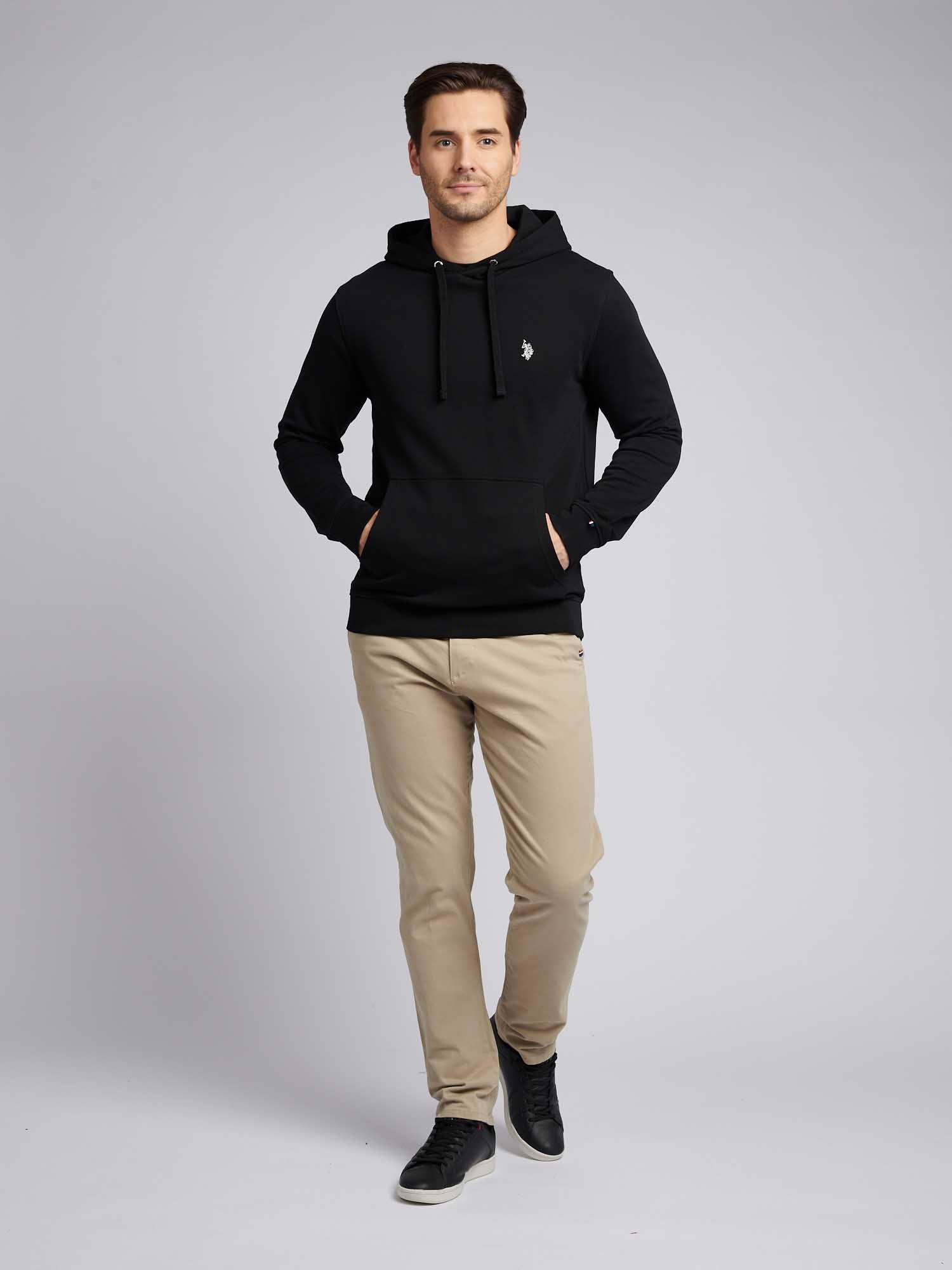 Mens Double Horsemen Loopback Hoodie Black Bright White DHM