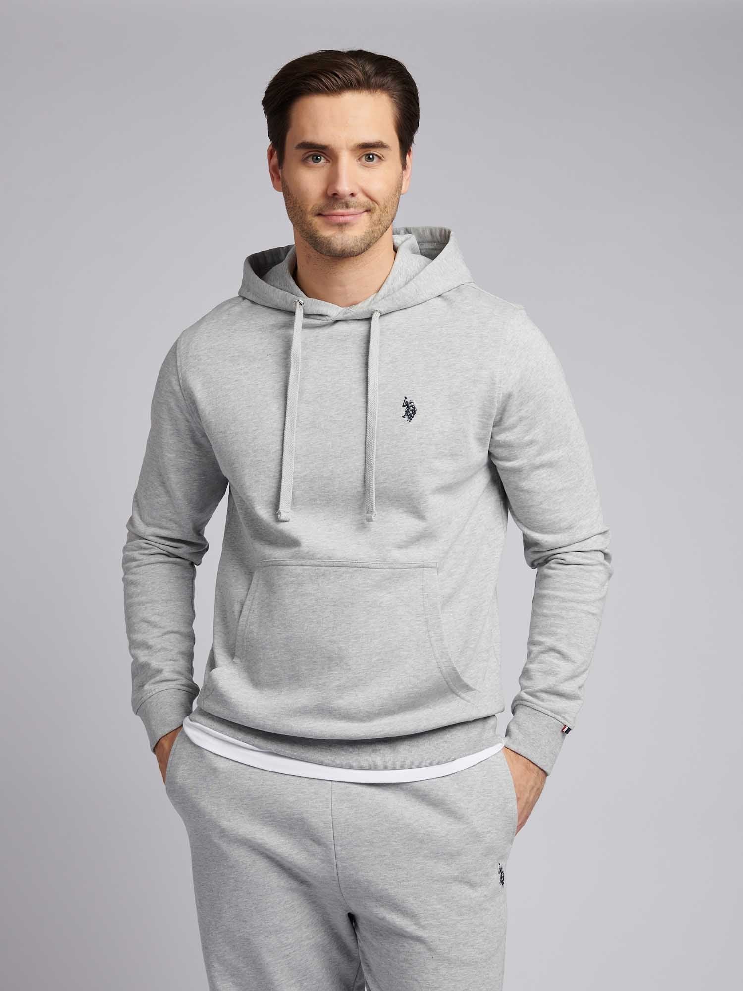Mens Double Horsemen Loopback Hoodie Mid Grey Marl