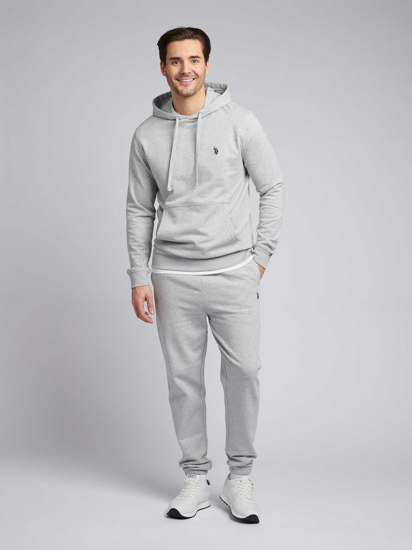 Mens Double Horsemen Loopback Hoodie Mid Grey Marl