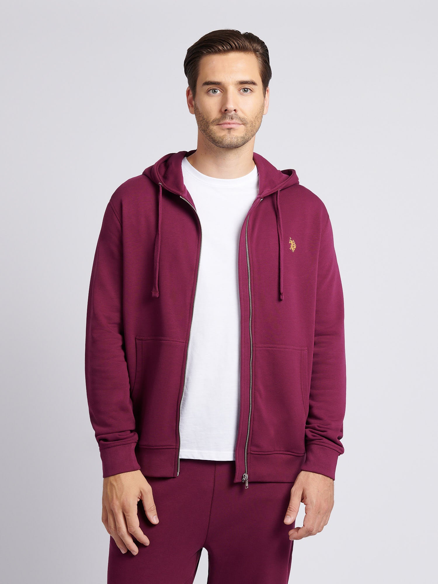 Mens Double Horsemen Loopback Zip Hoodie Grape Wine