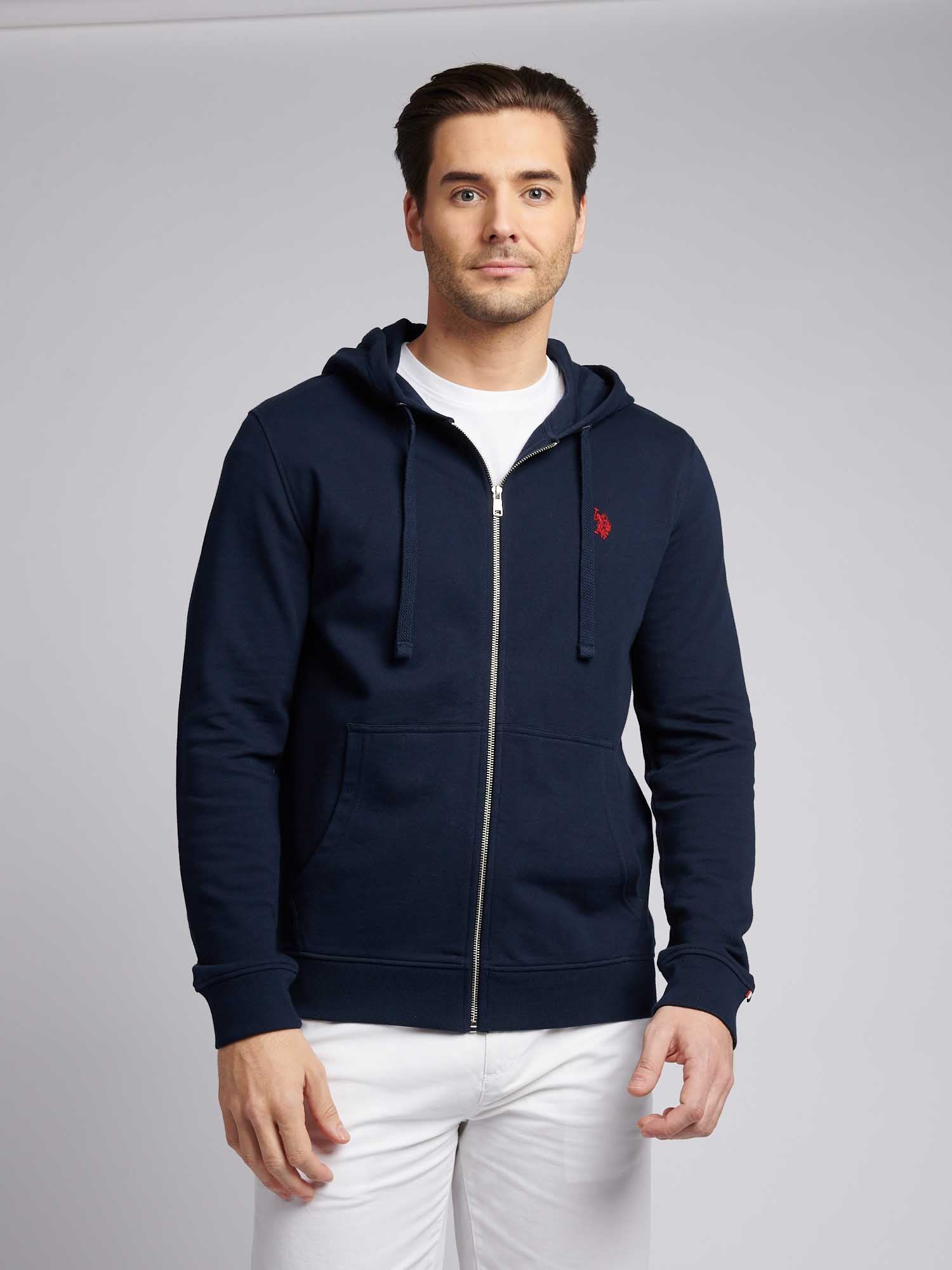 Mens Double Horsemen Loopback Zip Hoodie Dark Sapphire Navy / Haute Red DHM