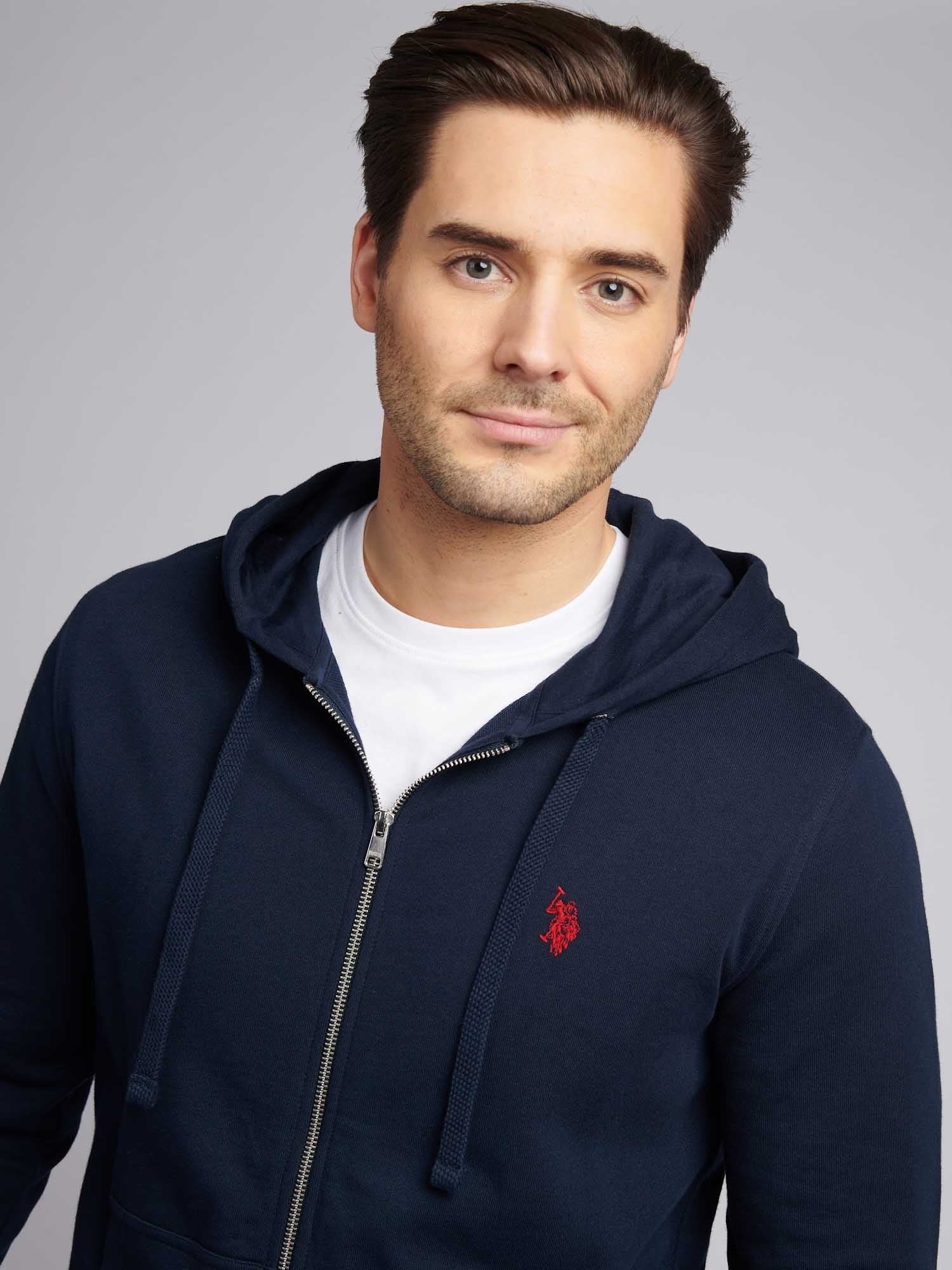 Mens Double Horsemen Loopback Zip Hoodie Dark Sapphire Navy / Haute Red DHM