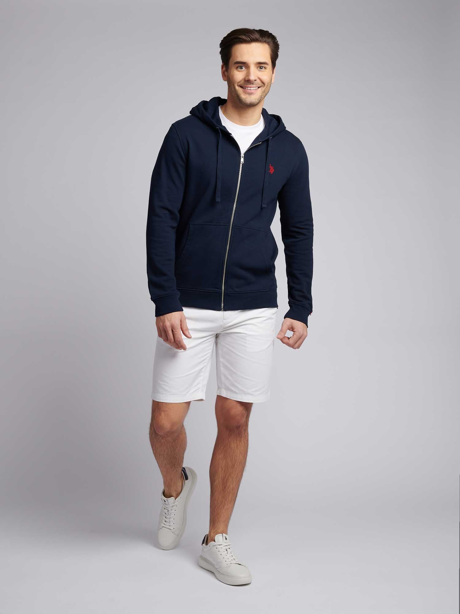 Mens Double Horsemen Loopback Zip Hoodie Dark Sapphire Navy / Haute Red DHM