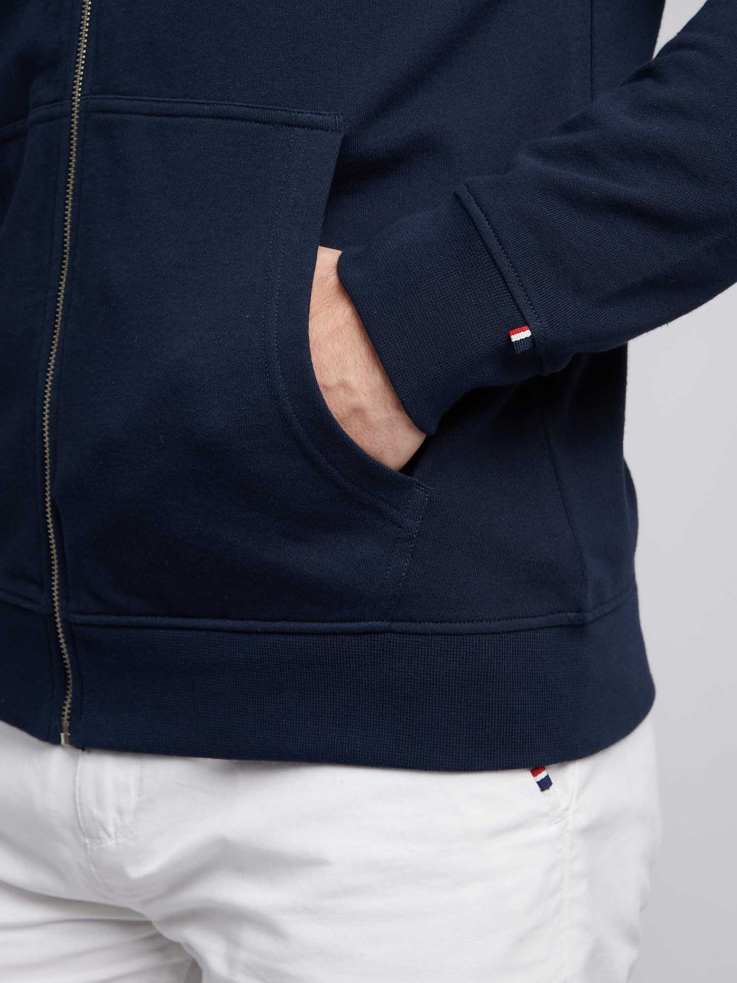 Mens Double Horsemen Loopback Zip Hoodie Dark Sapphire Navy / Haute Red DHM