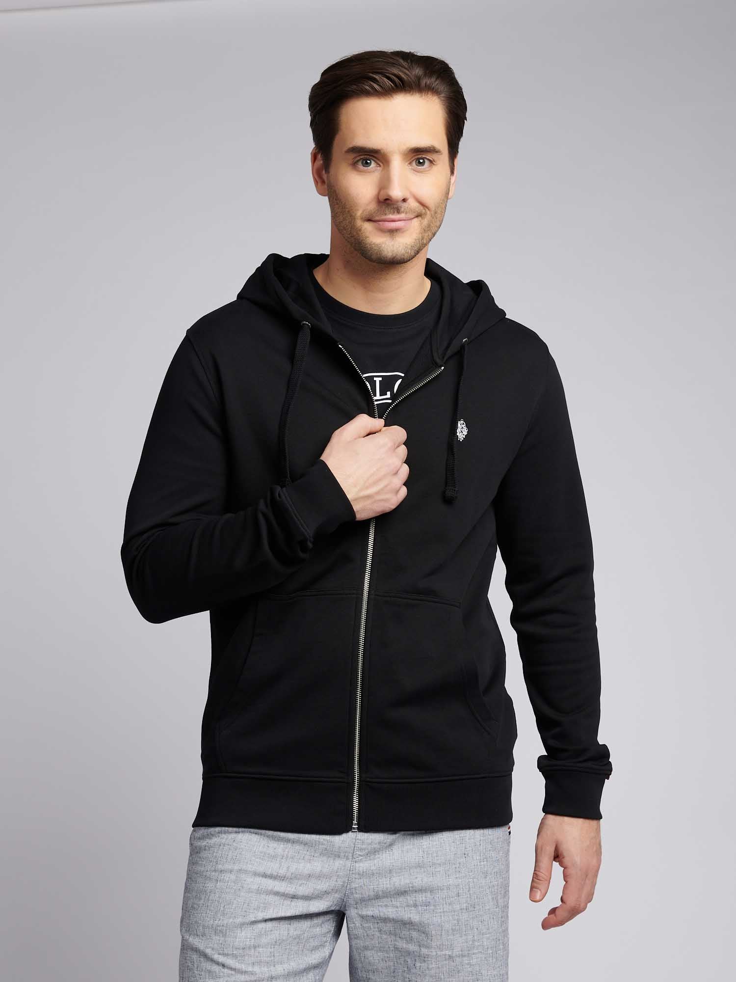 Mens Double Horsemen Loopback Zip Hoodie Black Bright White DHM