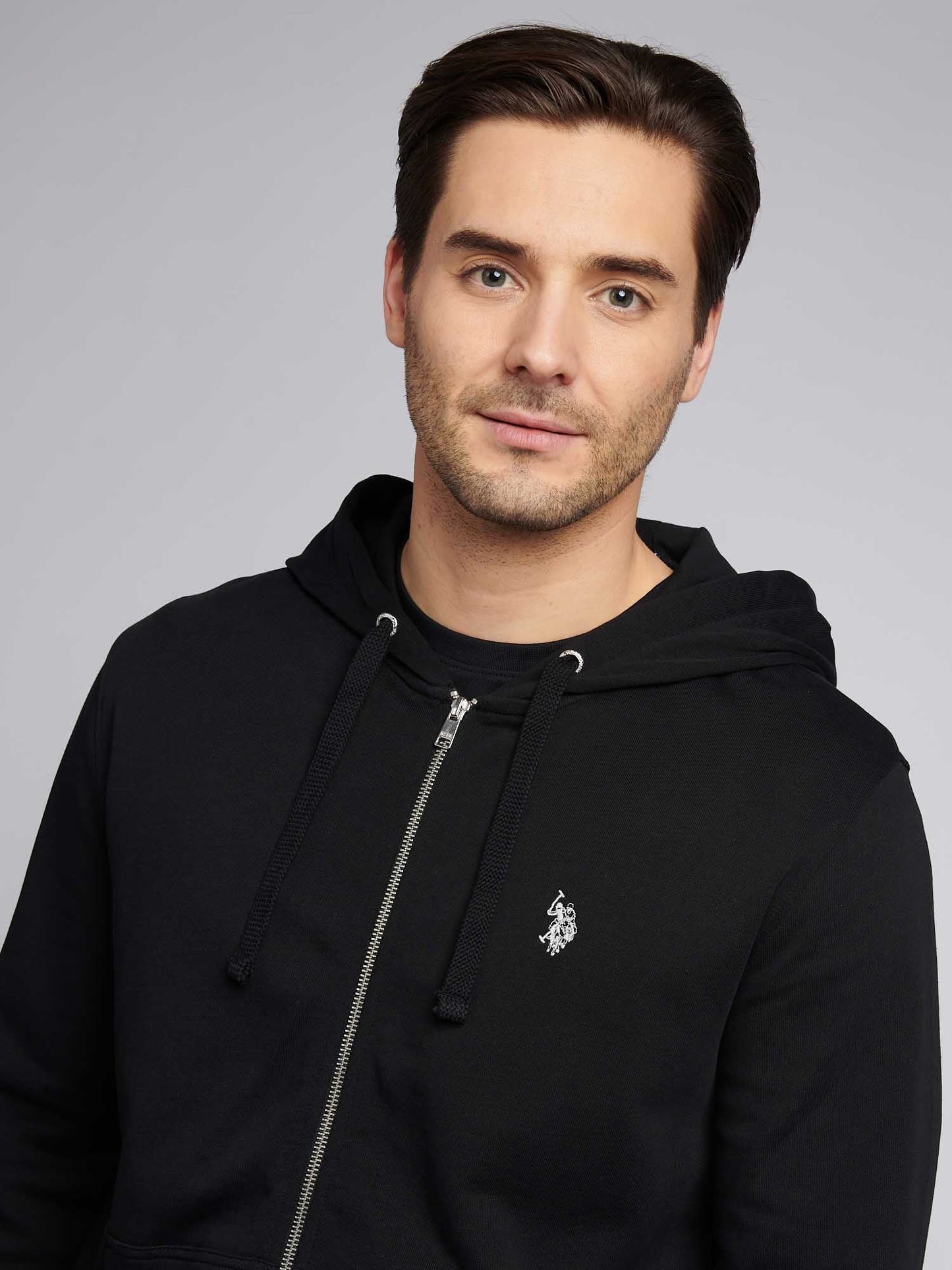 Mens Double Horsemen Loopback Zip Hoodie Black Bright White DHM