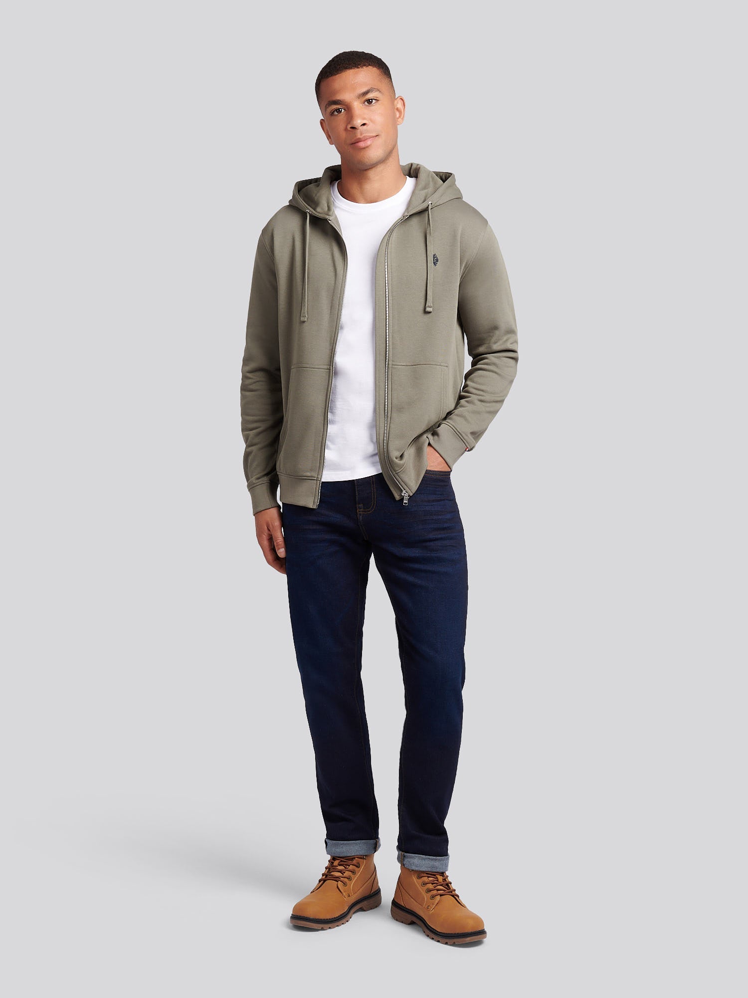 Mens Double Horsemen Loopback Zip Hoodie Mulled Basil