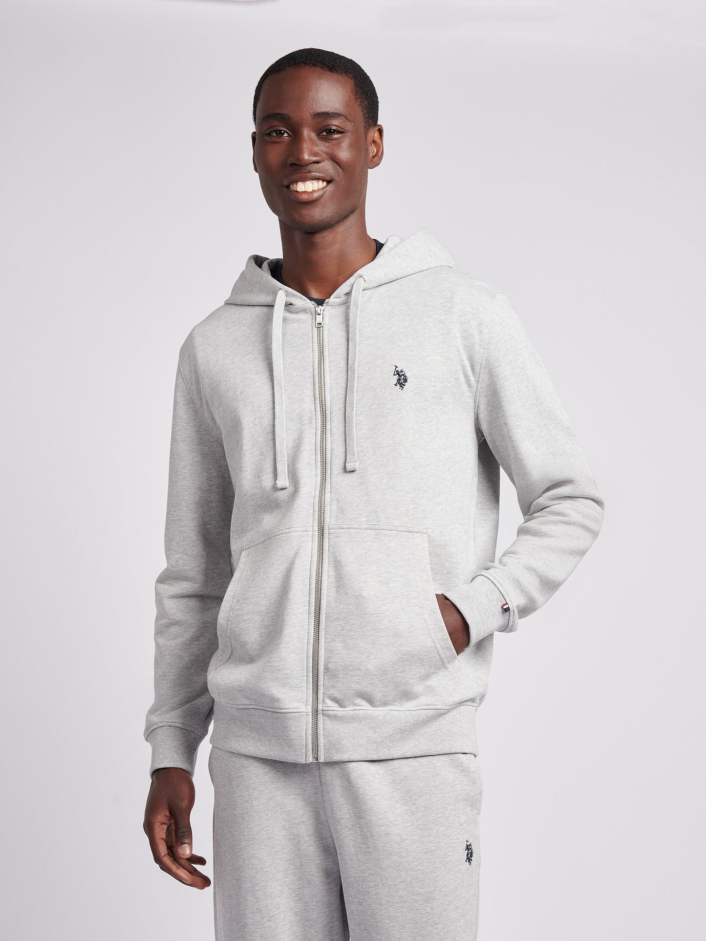 Mens Double Horsemen Loopback Zip Hoodie Mid Grey Marl