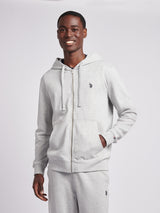 Mens Double Horsemen Loopback Zip Hoodie Mid Grey Marl
