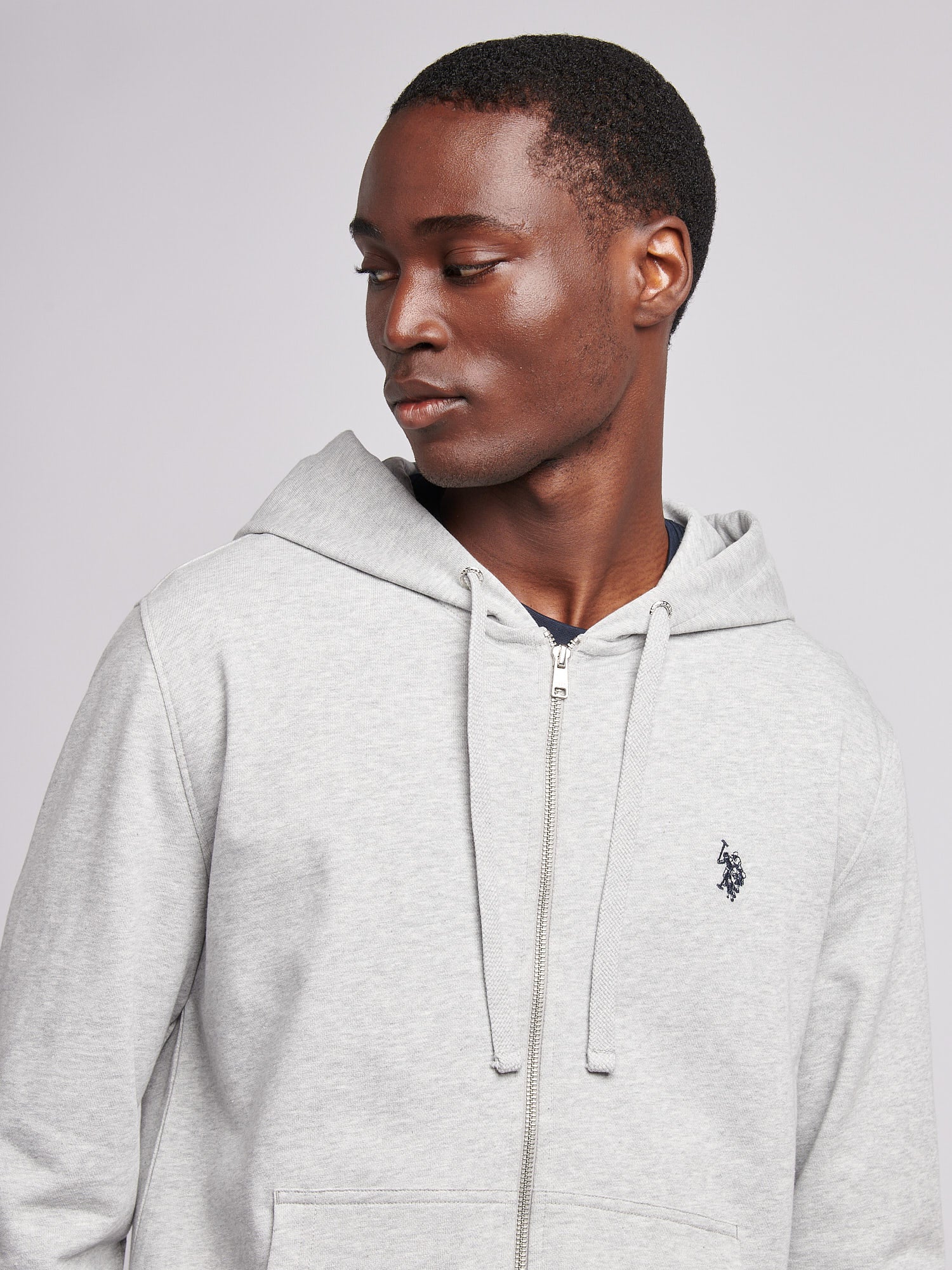 Mens Double Horsemen Loopback Zip Hoodie Mid Grey Marl