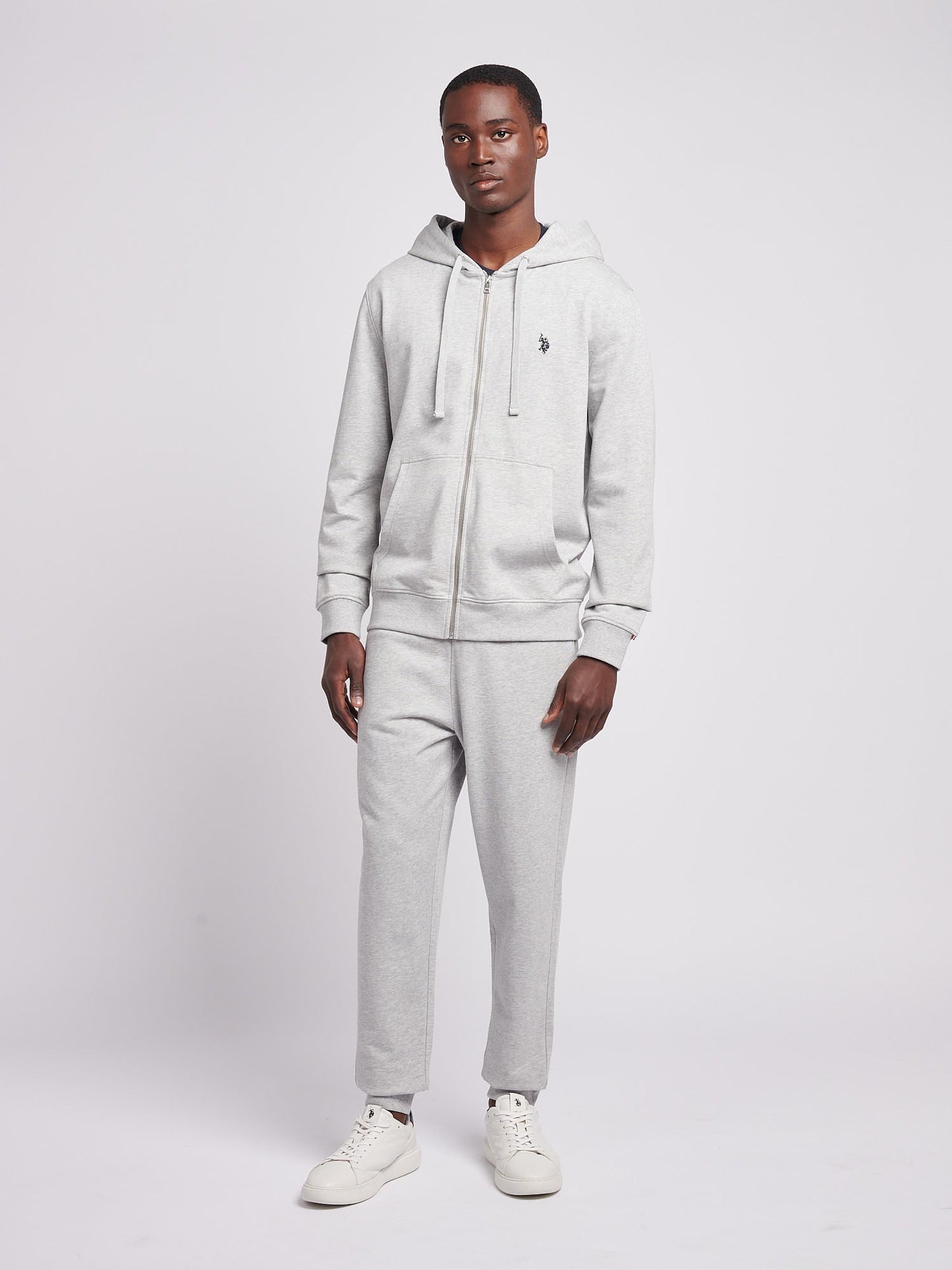 Mens Double Horsemen Loopback Zip Hoodie Mid Grey Marl