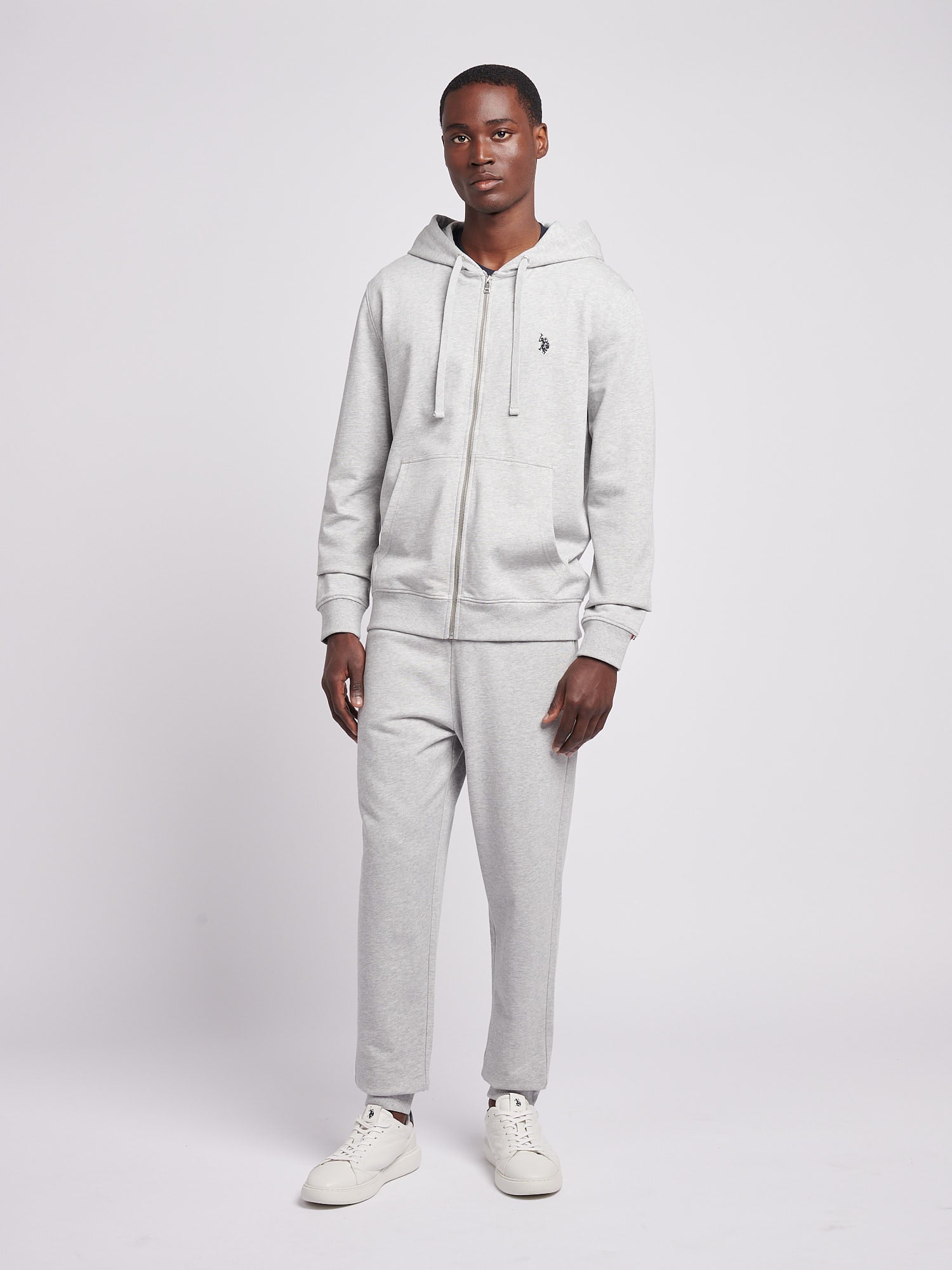 Mens Double Horsemen Loopback Zip Hoodie Mid Grey Marl