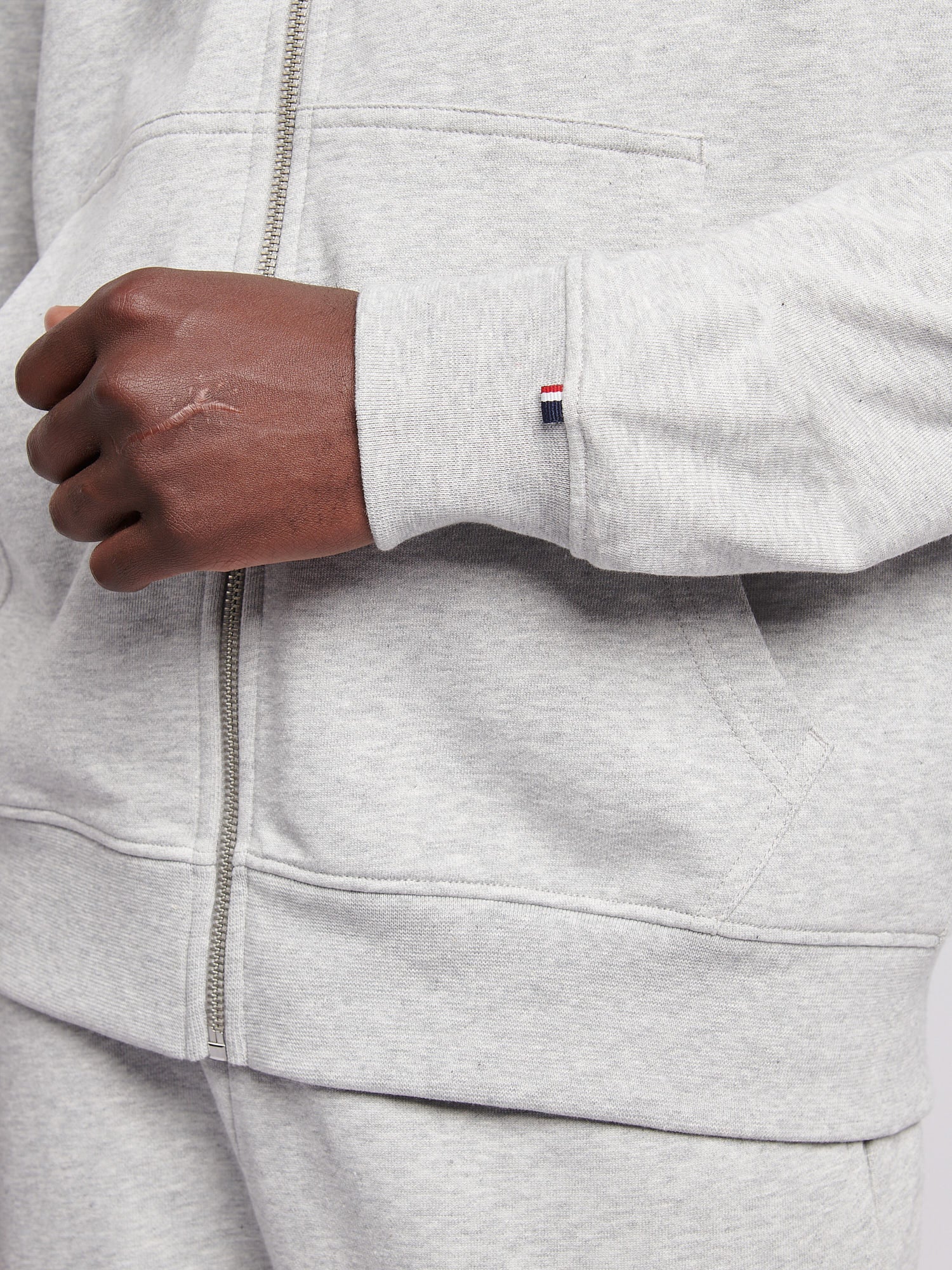Mens Double Horsemen Loopback Zip Hoodie Mid Grey Marl