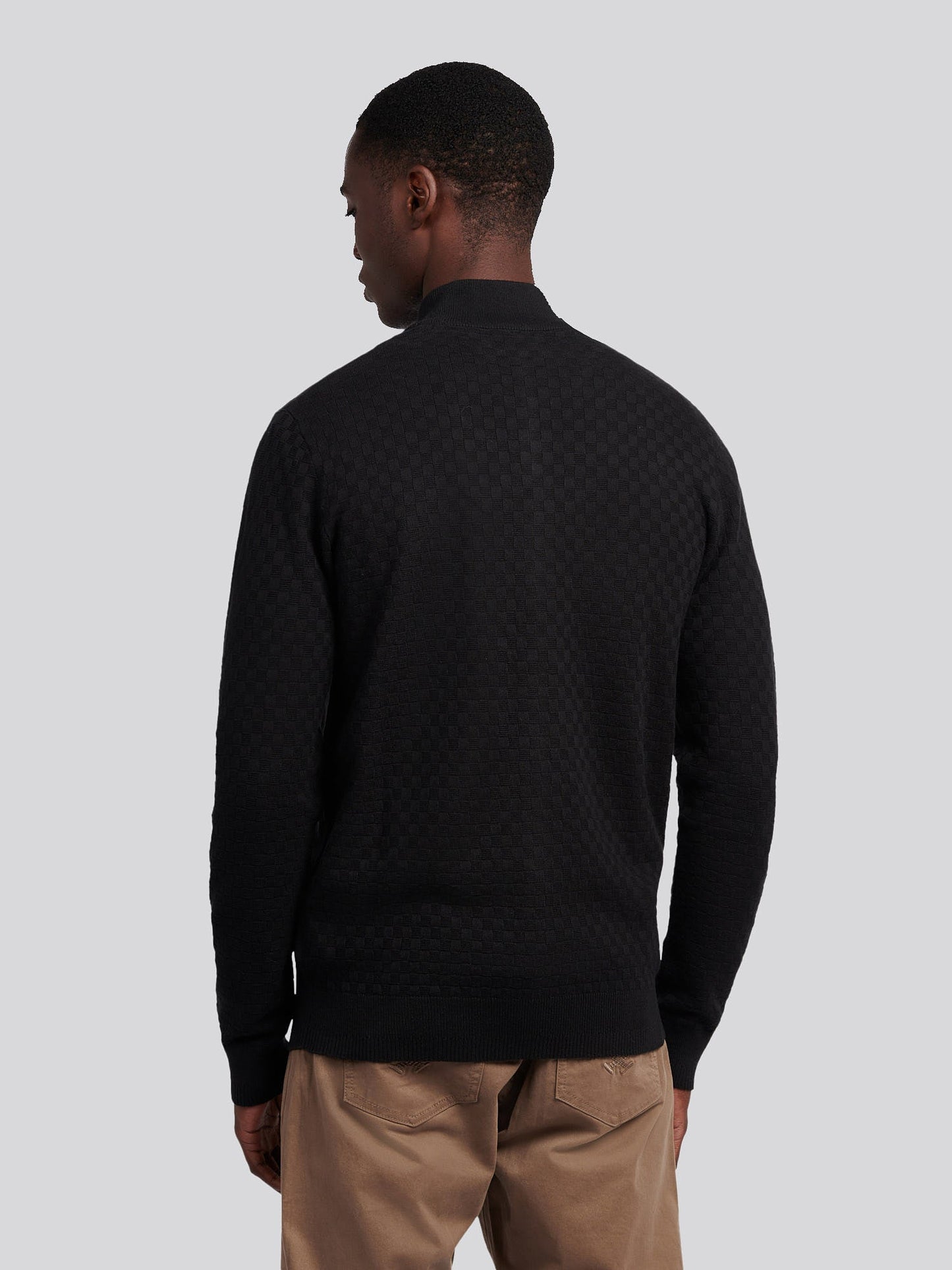 Mens Smart Checkerboard Zip Through Funnel in Black