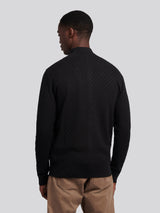 Mens Smart Checkerboard Zip Through Funnel in Black