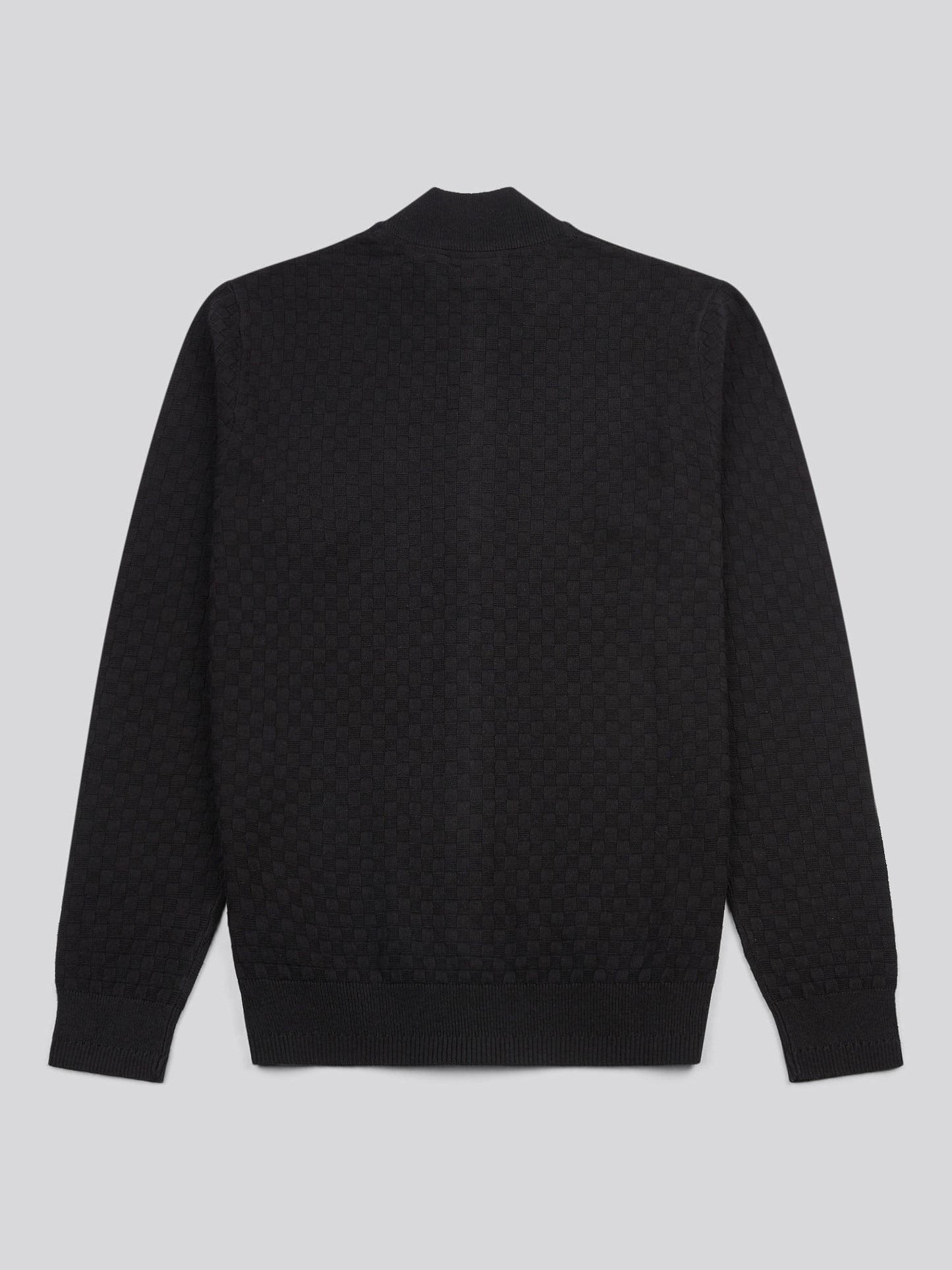 Mens Smart Checkerboard Zip Through Funnel in Black