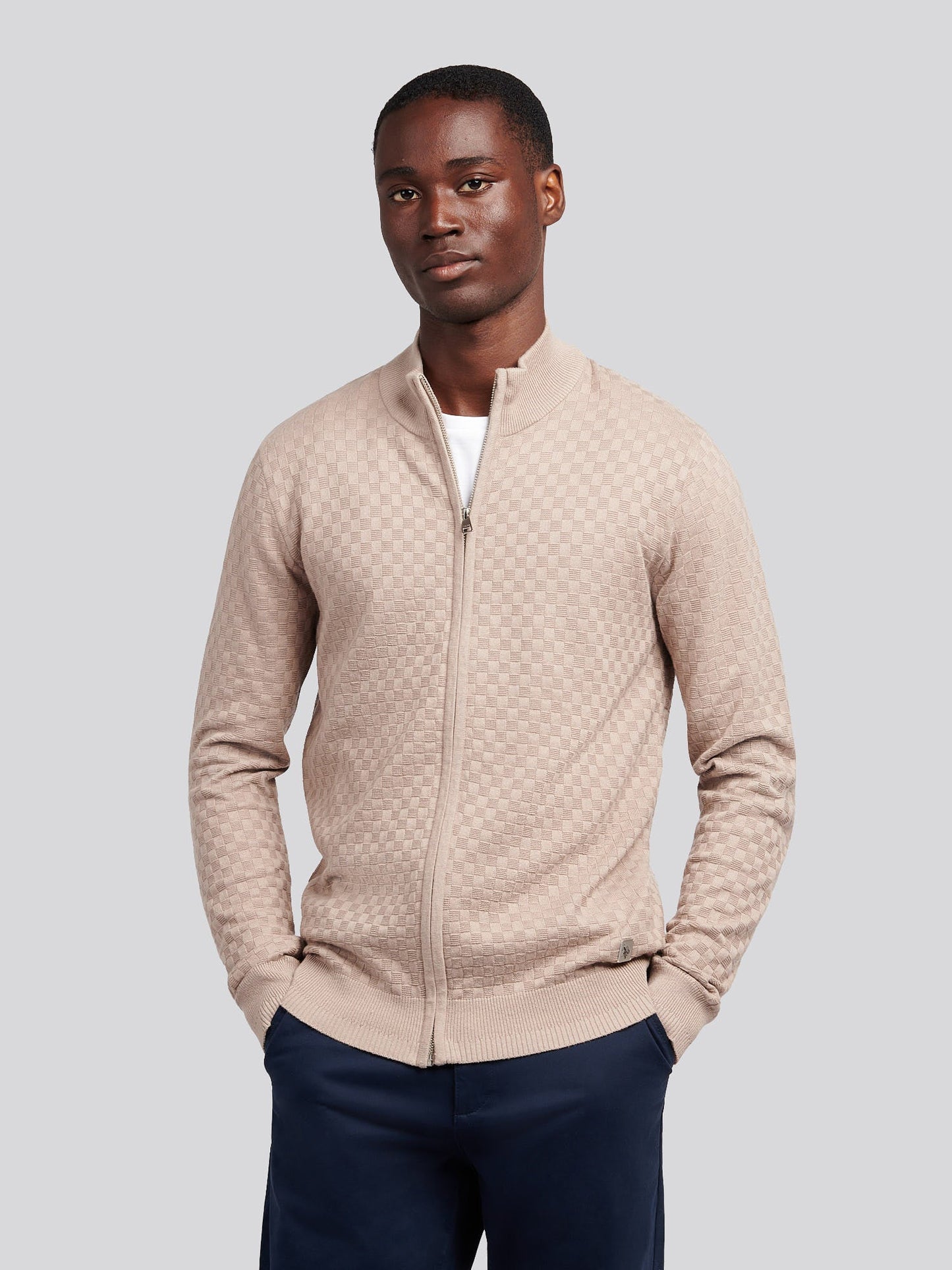 Mens Smart Checkerboard Zip Through Funnel in Atmosphere