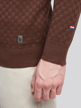Mens Smart Checkerboard Zip Through Funnel in Chocolate Martini