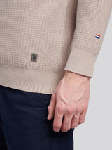 Mens Check Texture Button Thru Long Sleeve Polo Shirt in Atmosphere