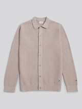 Mens Check Texture Button Thru Long Sleeve Polo Shirt in Atmosphere
