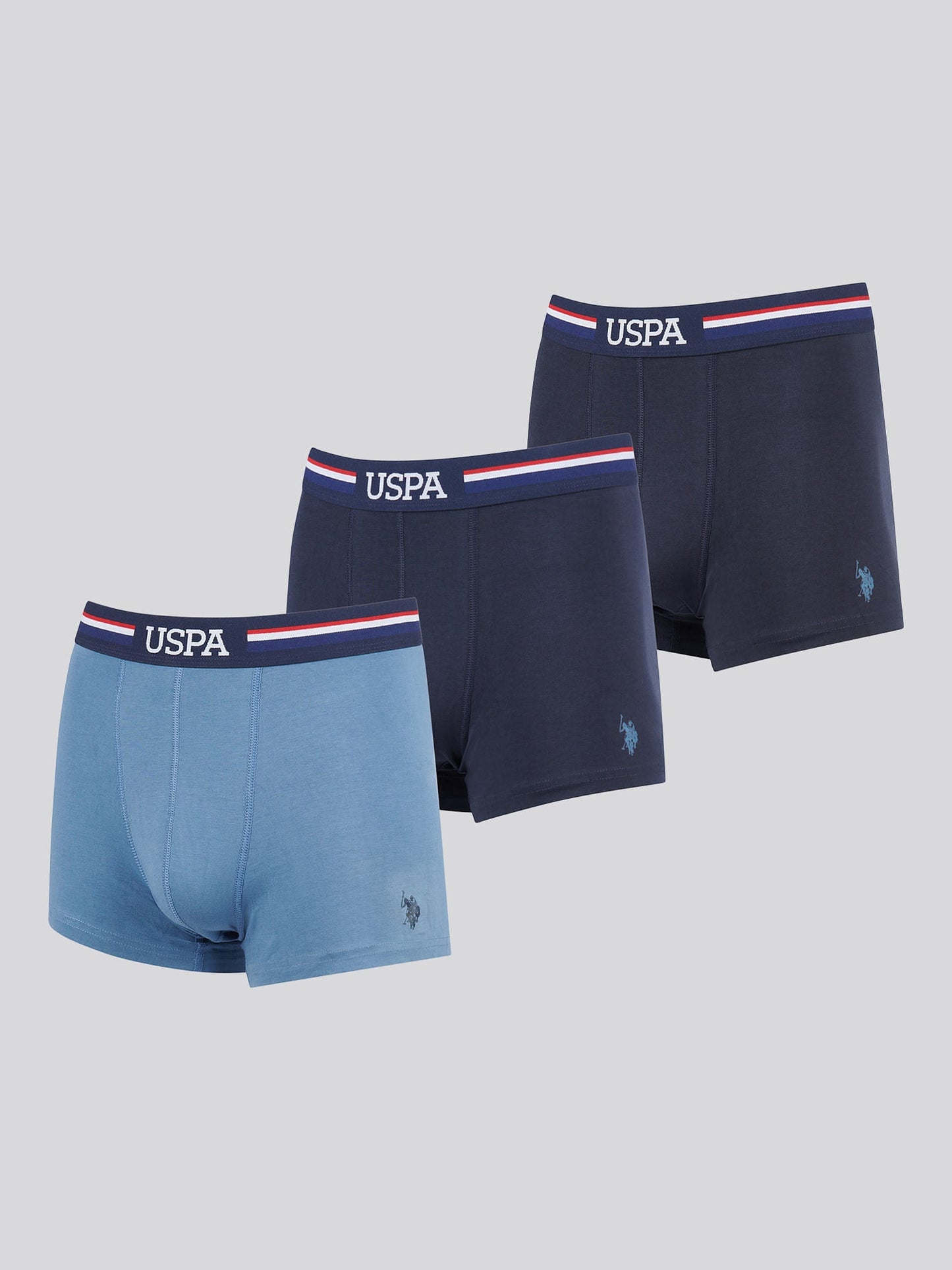 Mens 3 Pack Branded Stripe Boxer Shorts Blue Horizon