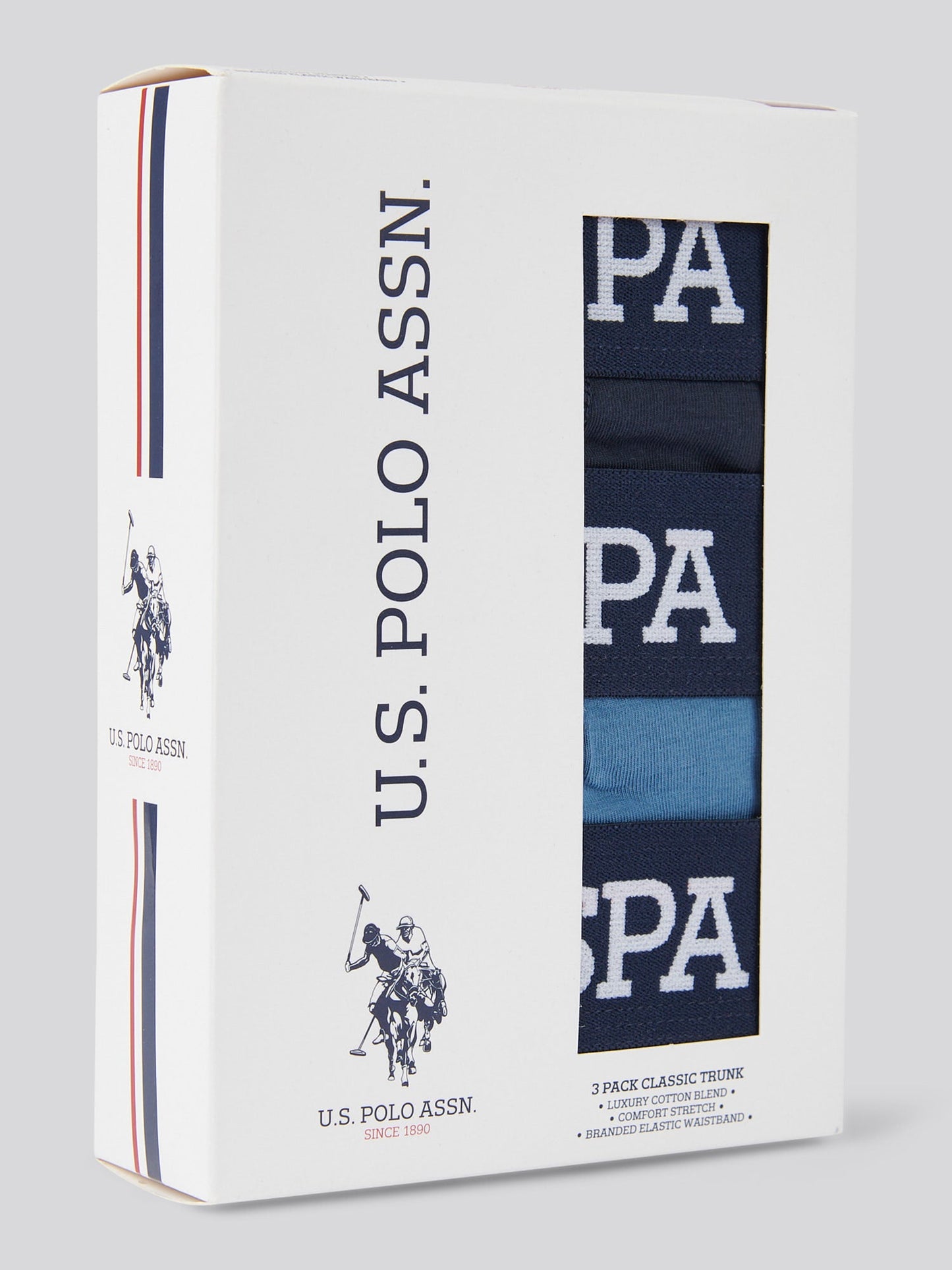 Mens 3 Pack Branded Stripe Boxer Shorts Blue Horizon