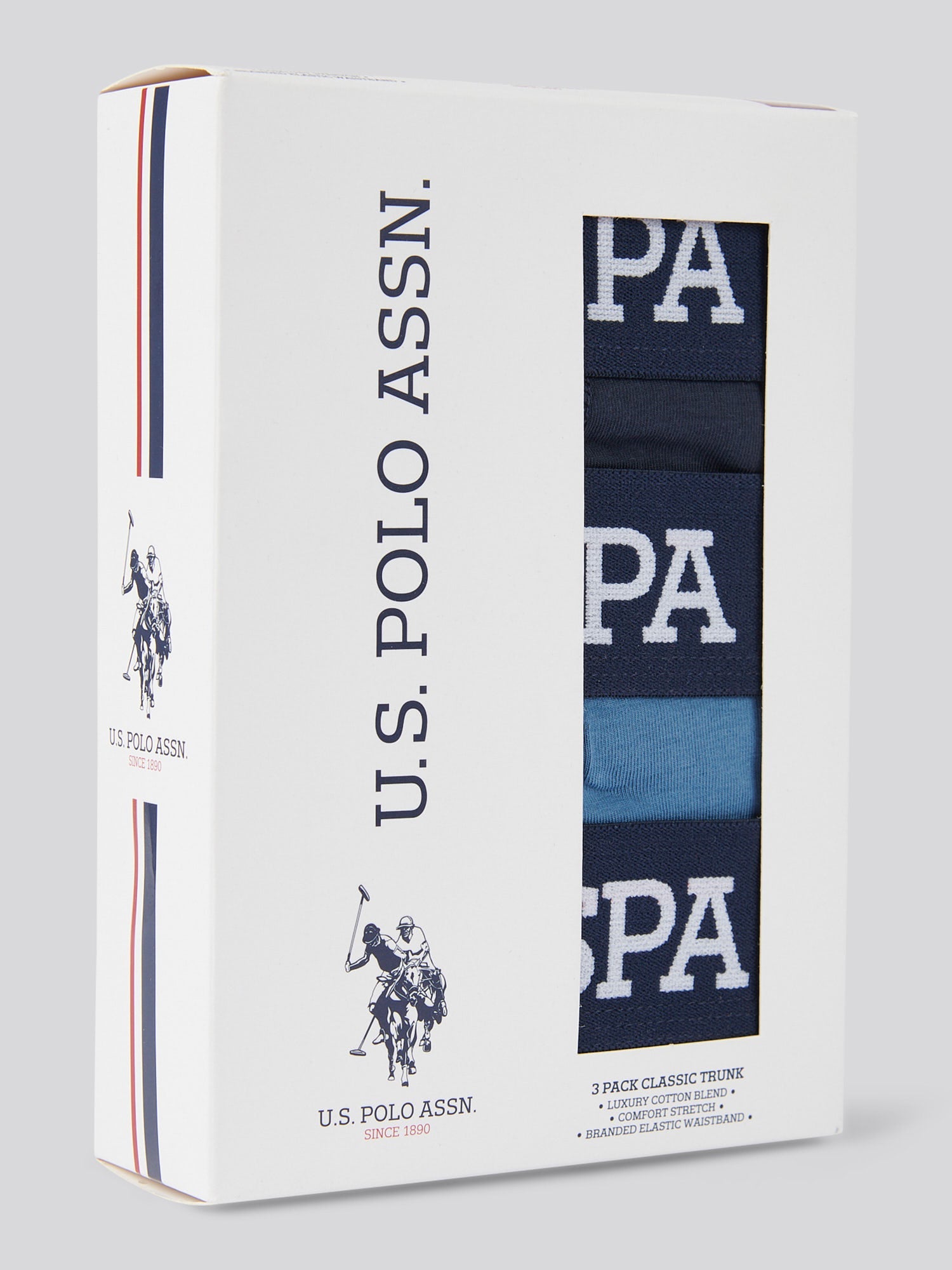 Mens 3 Pack Branded Stripe Boxer Shorts Blue Horizon