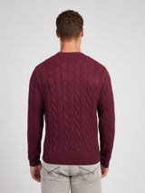 Mens Cable Knit Crew in Grape Wine