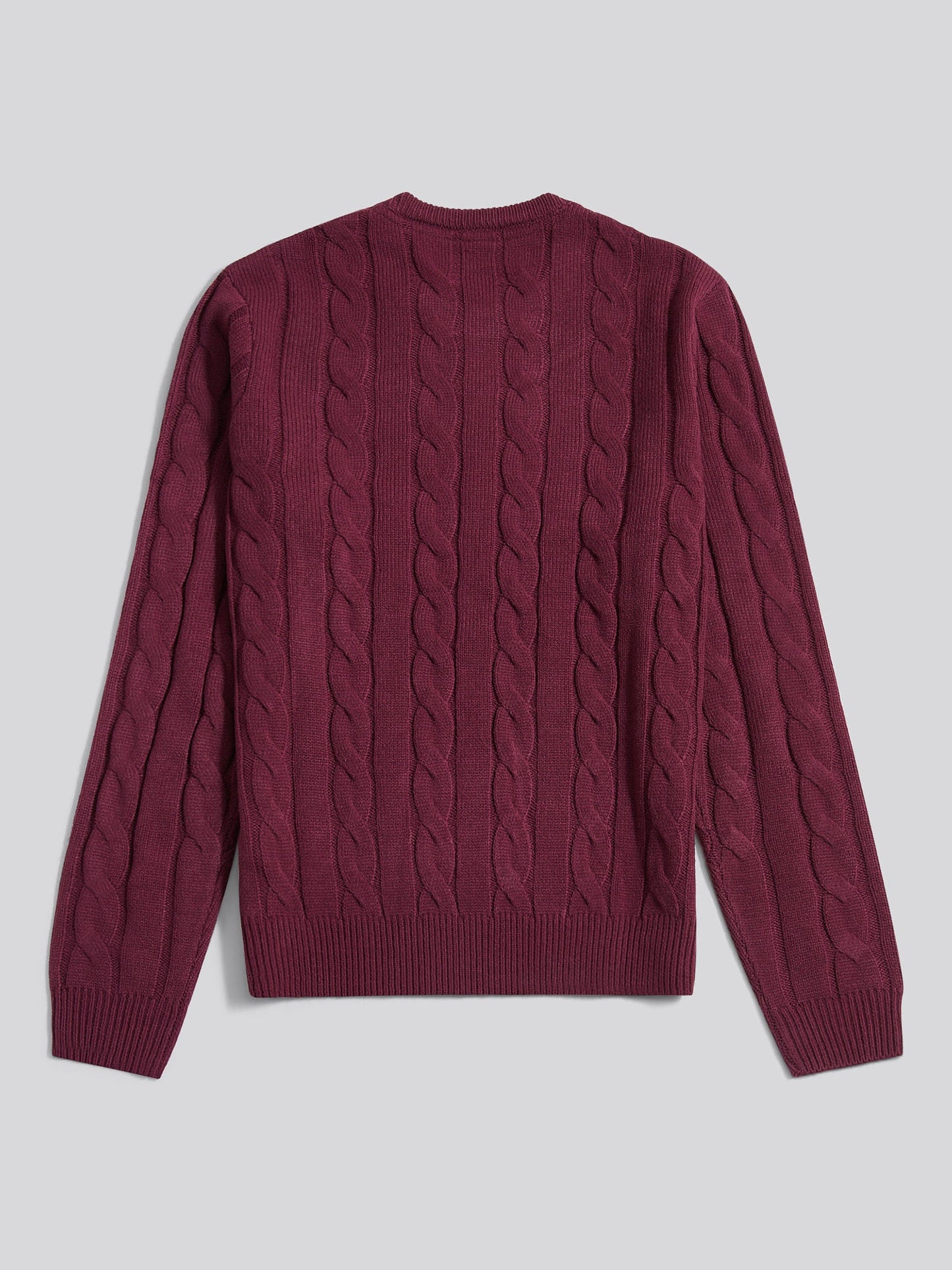 Mens Cable Knit Crew in Grape Wine