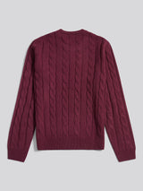Mens Cable Knit Crew in Grape Wine