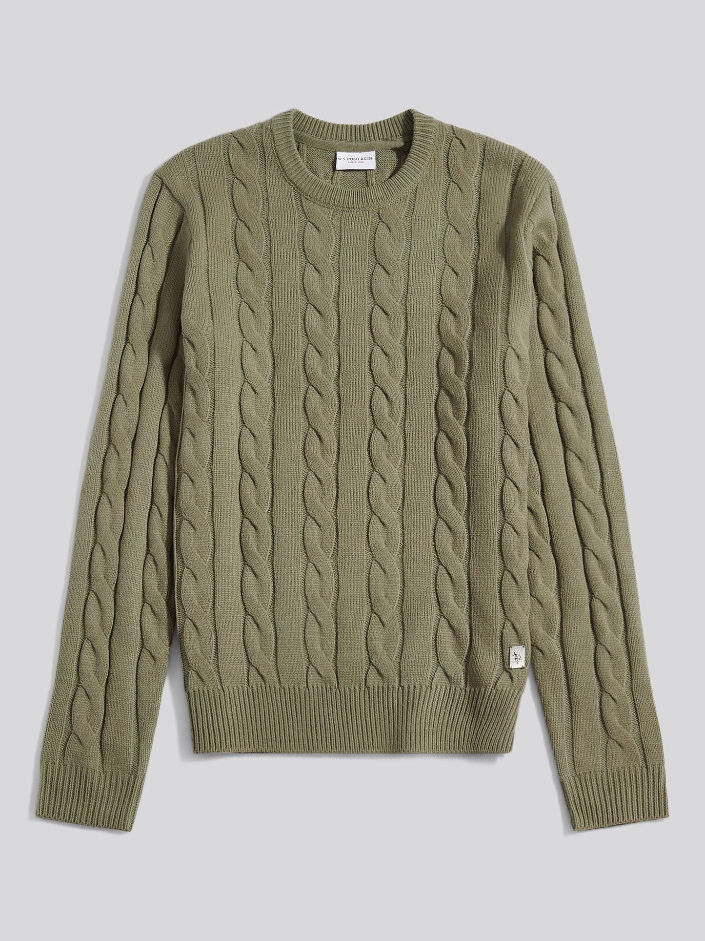 Mens Cable Knit Crew in Mulled Basil