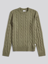 Mens Cable Knit Crew in Mulled Basil