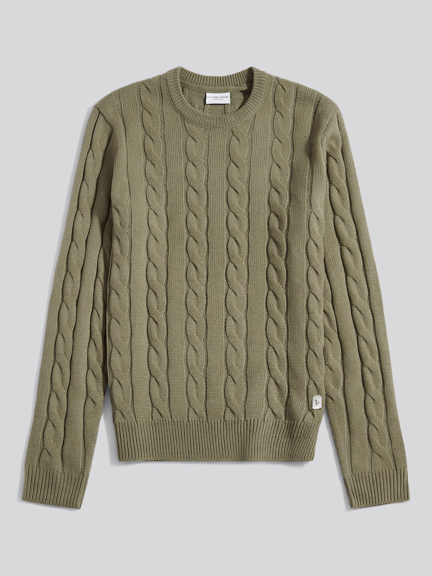 Mens Cable Knit Crew in Mulled Basil