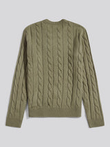 Mens Cable Knit Crew in Mulled Basil