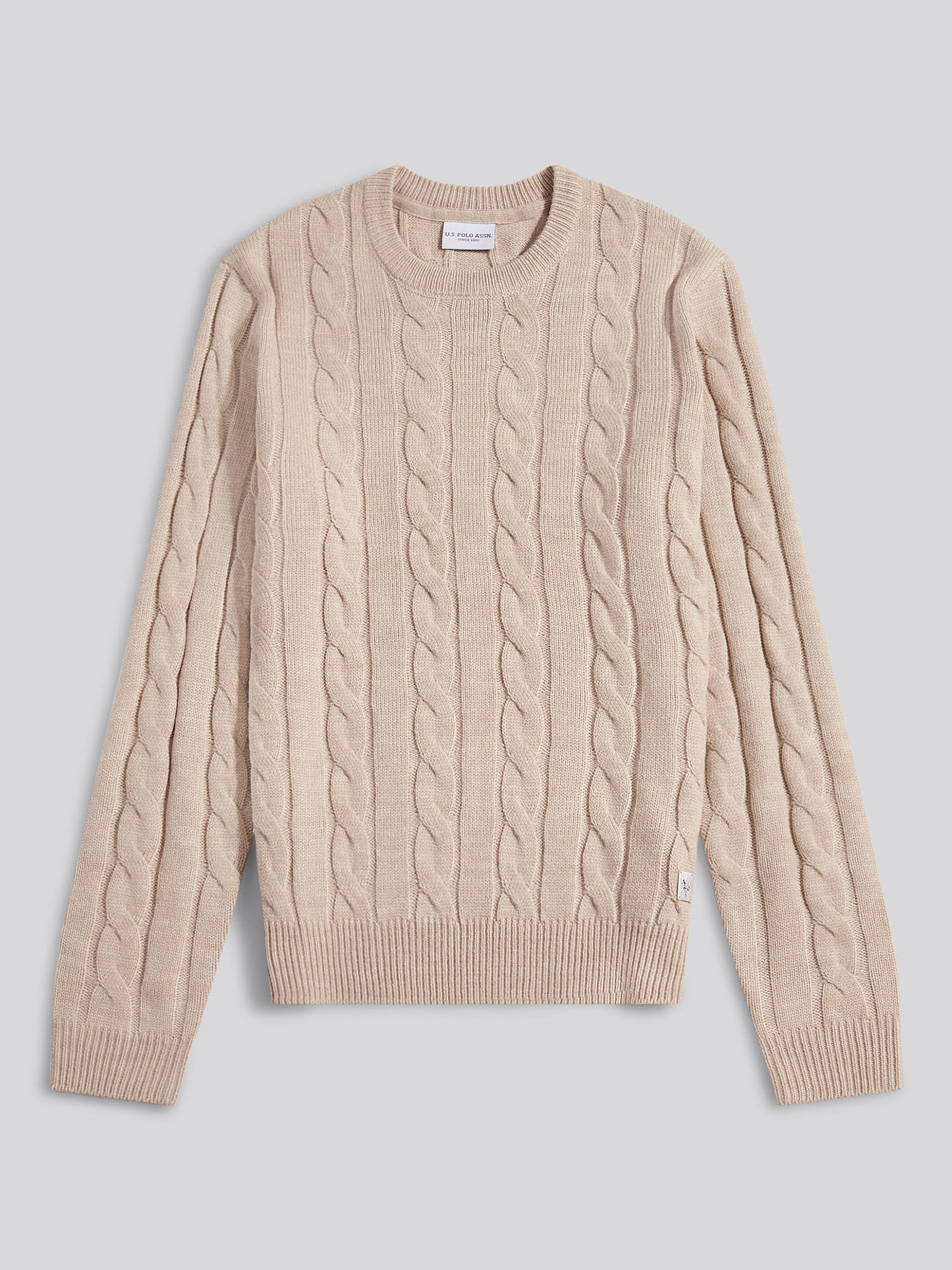 Mens Cable Knit Crew in Atmosphere Marl