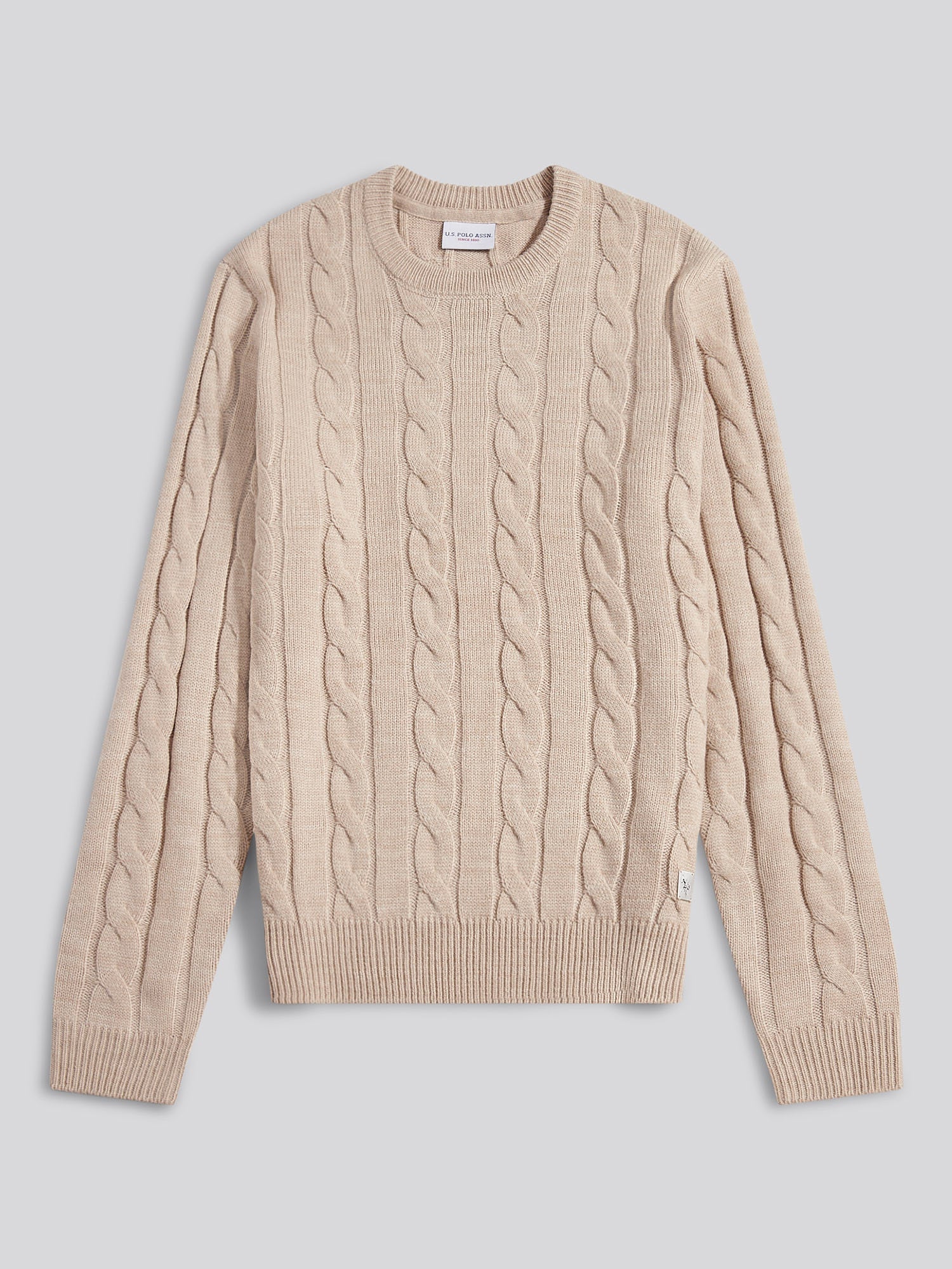 Mens Cable Knit Crew in Atmosphere Marl