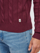 Mens Cable Knit Funnel in Grape Wine