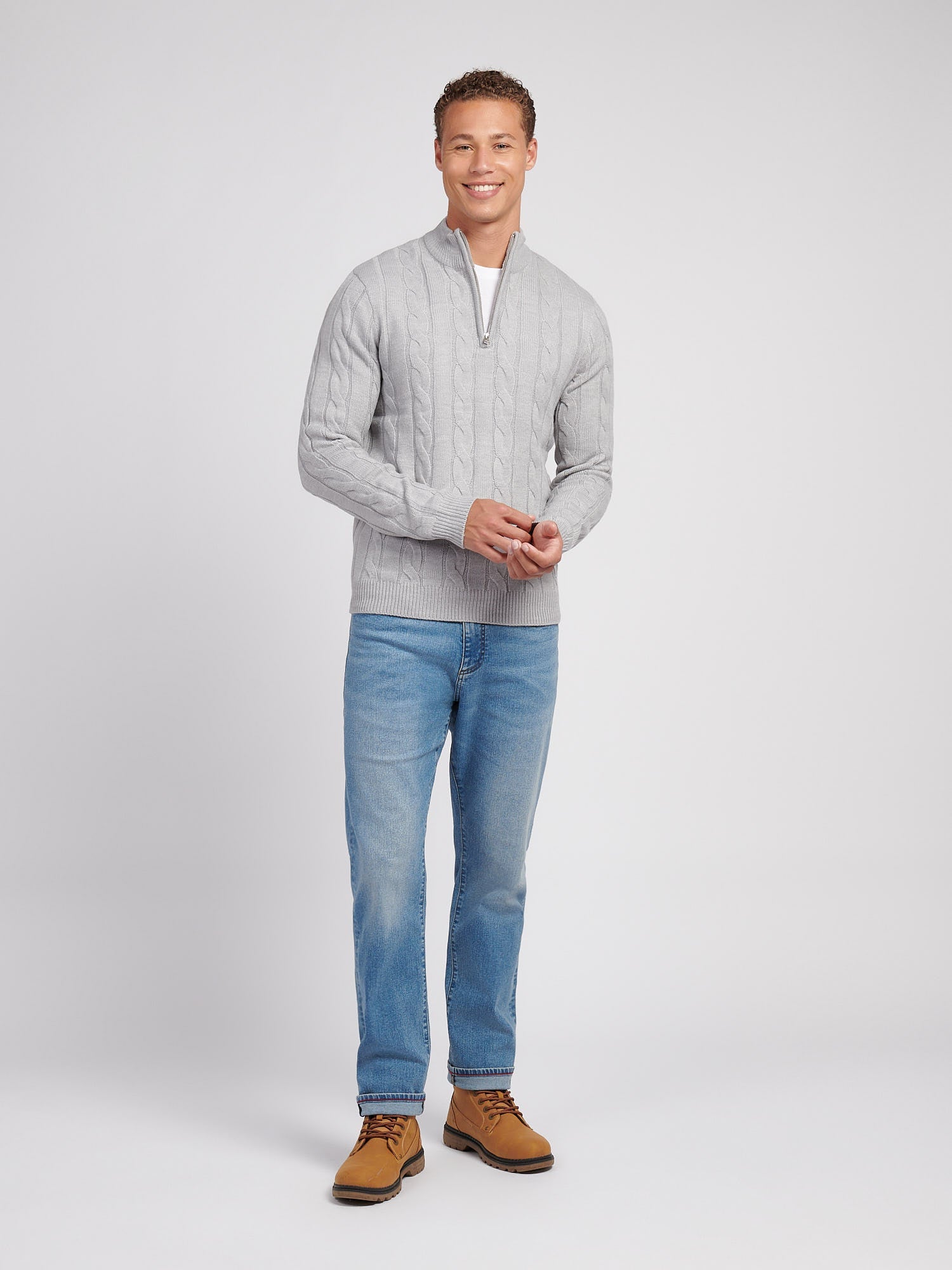 Mens Cable Knit Funnel in Vintage Grey Heather