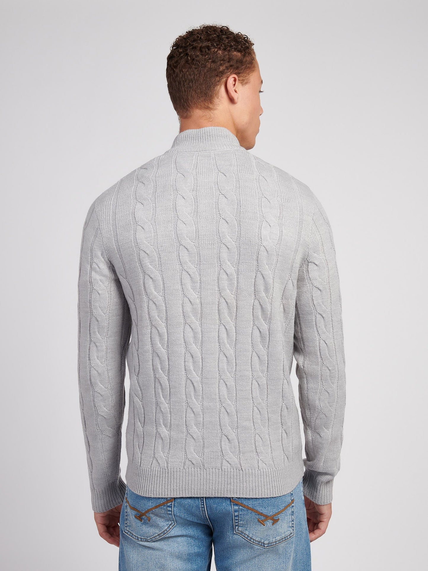 Mens Cable Knit Funnel in Vintage Grey Heather