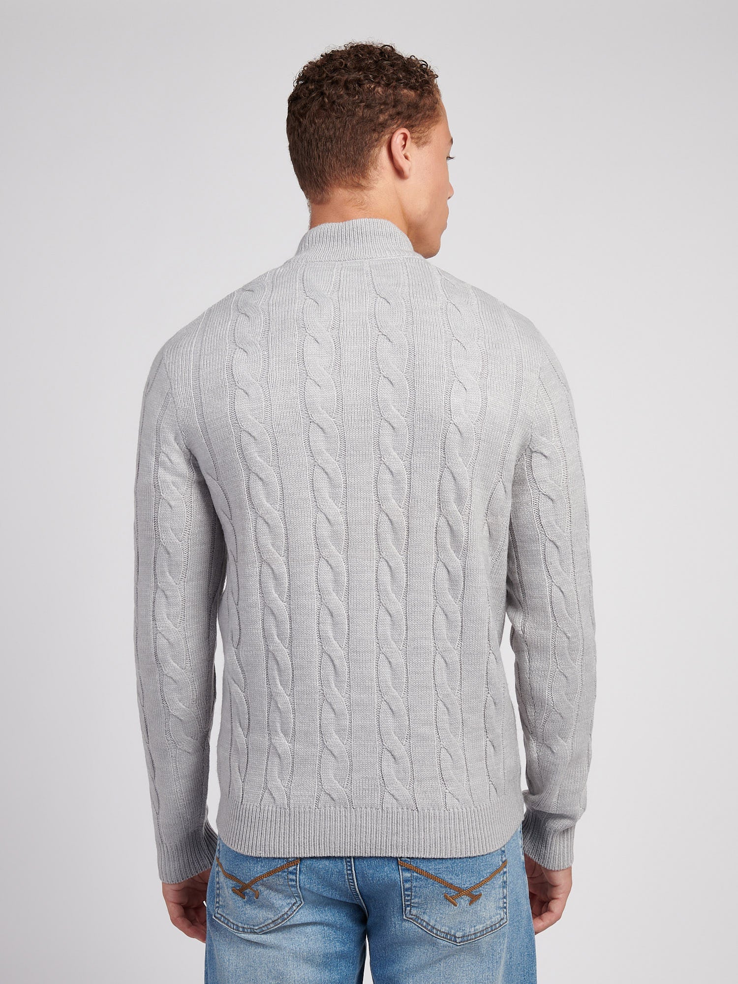 Mens Cable Knit Funnel in Vintage Grey Heather